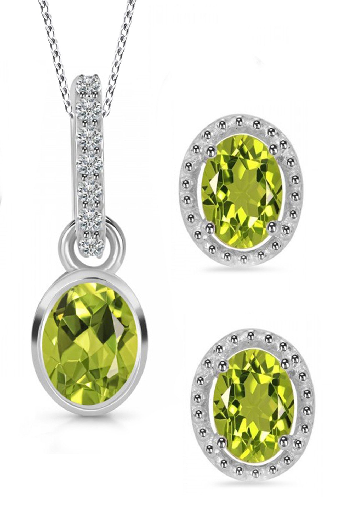 Limana Ohrring und Ketten Set echter Peridot Topas Edelstein 925 Silber Halskette mit Ohrstecker (inkl. Herz Geschenkdose), Geschenkset Idee Geschenk für Sie Frauen Damen Freundin Mutter Oma