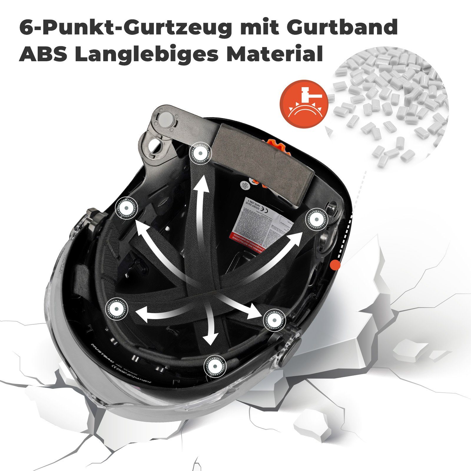 Mustbau Schutzhelm EN397, Arbeitshelm Mit Ohrschutz und Schutzbrille Set, ABS, 53- 63cm verstellbar