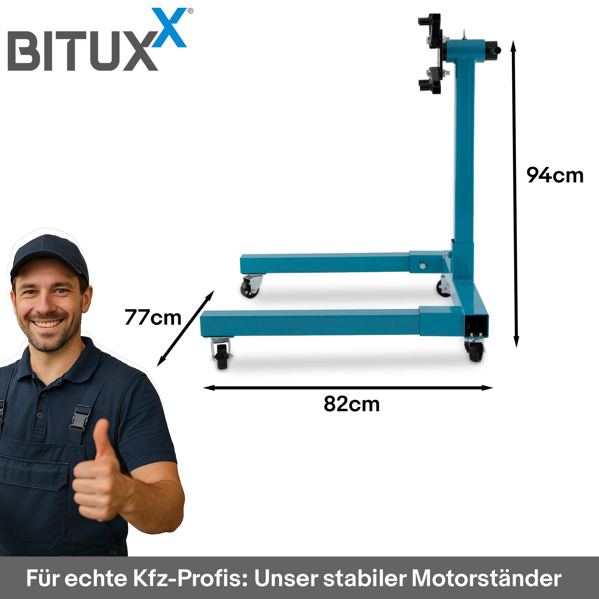 Bituxx Motorhalterung Bituxx Motorständer Blau (MS-19541), Tragkraft: 570 kg (Geeignet nur für Motoren bis 4 Zylinder)