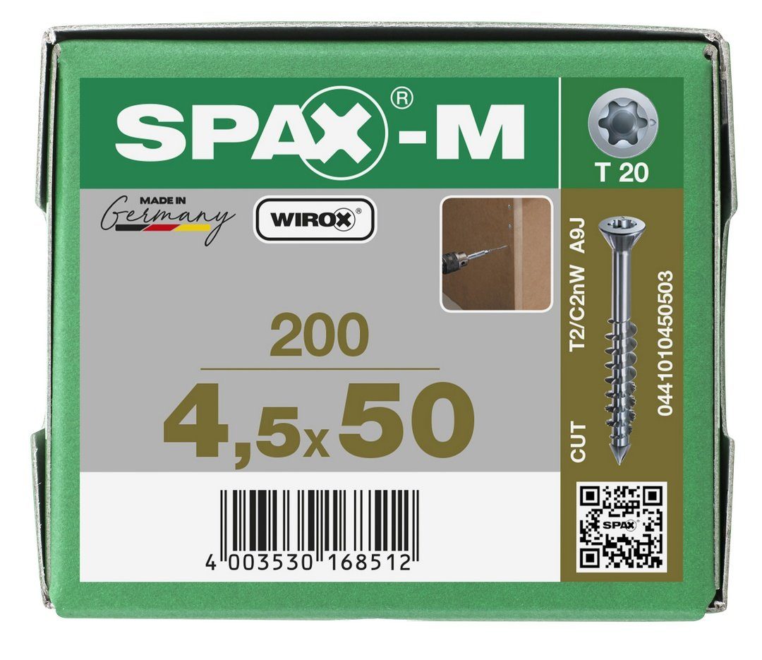 SPAX Spanplattenschraube SPAX-M, verzinkt, 4,5x50 weiß St), 200 mm (Stahl