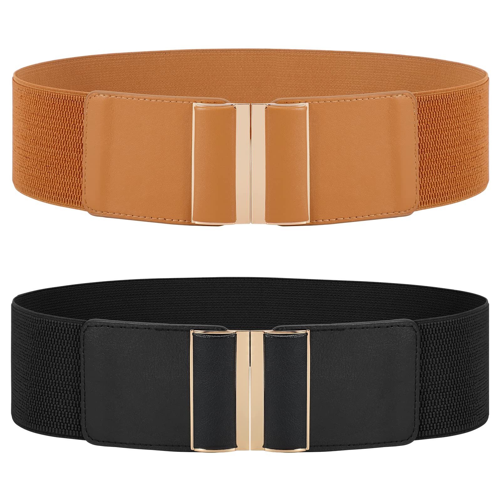 Coonoor Taillengürtel 2 Stück Elastischer Gürtel für Damen,7.5cm breiter Retro Gürtel – Bild 2 von 5