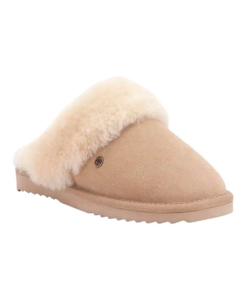 WARMBAT Pantoffel Flurry Suede mit Merino Schaffell hellbraun Damen Hausschuh