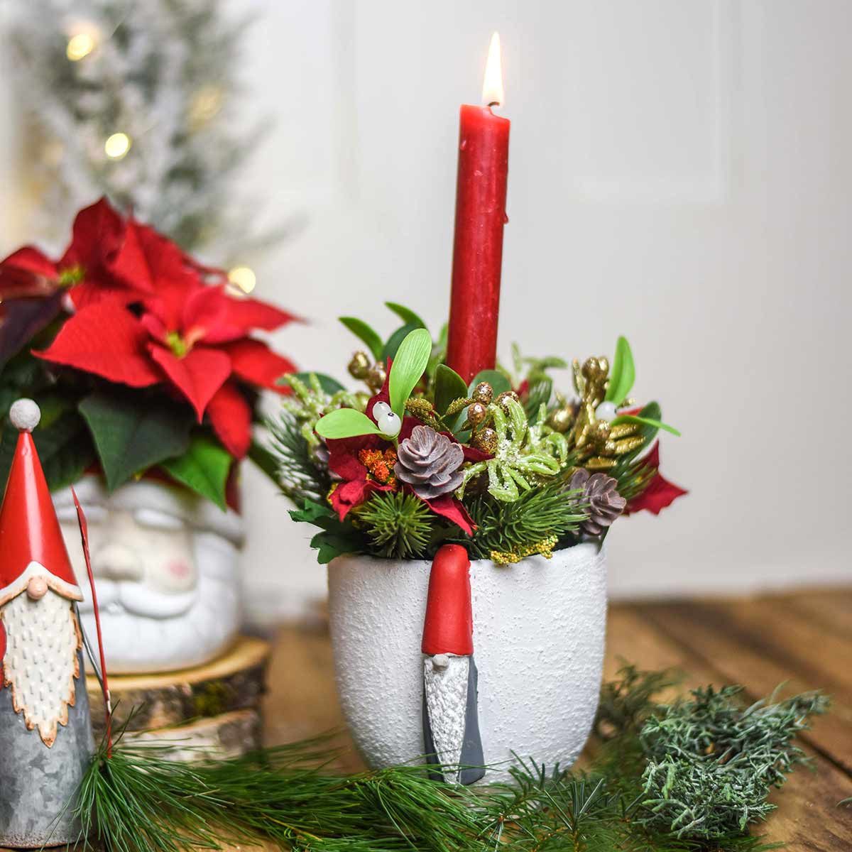 Florists Products Übertopf Weihnachtsdeko Beton Übertopf mit Wichtel, Adventsdeko, Ø8cm, 2 Stück