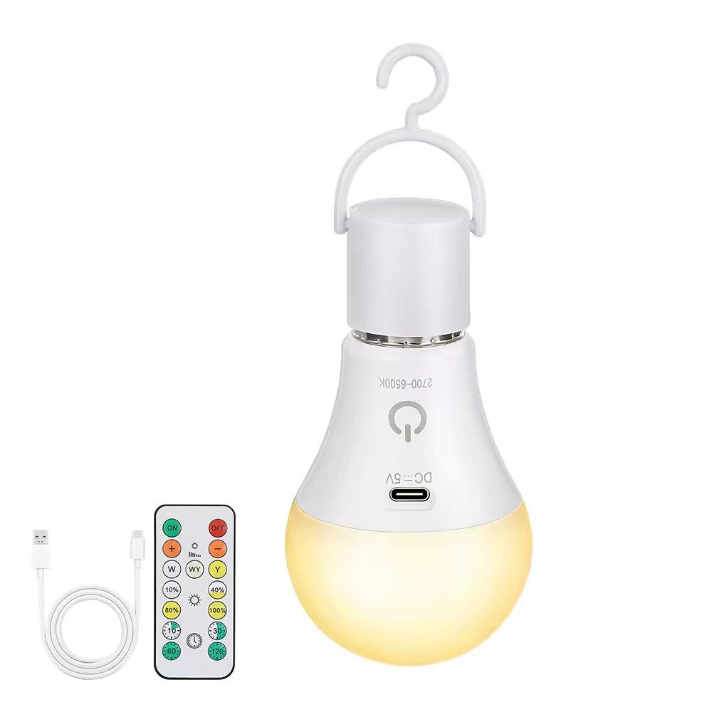 Kimjo LED-Leuchte wiederaufladbare 7W E27 LED-Glühbirne mit USB-C-Ladung (1 St), dimmbar, Fernbedienung mit Timer & Touch, Notlicht für draußen