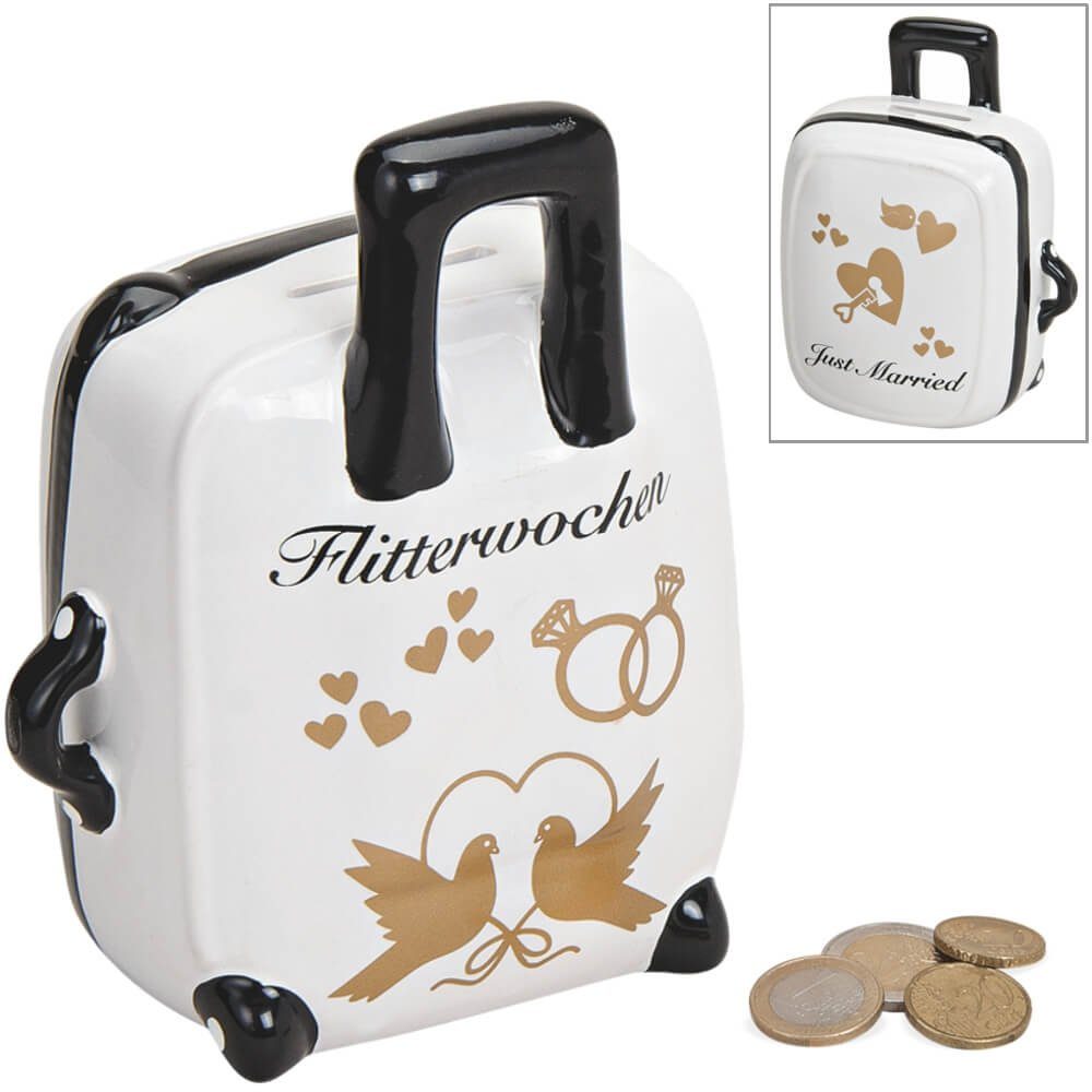Spardose „Koffer“ Aus Karton & Metall – Für Hochzeiten, Als Geschenkurkasse, In Beige/elfenbein