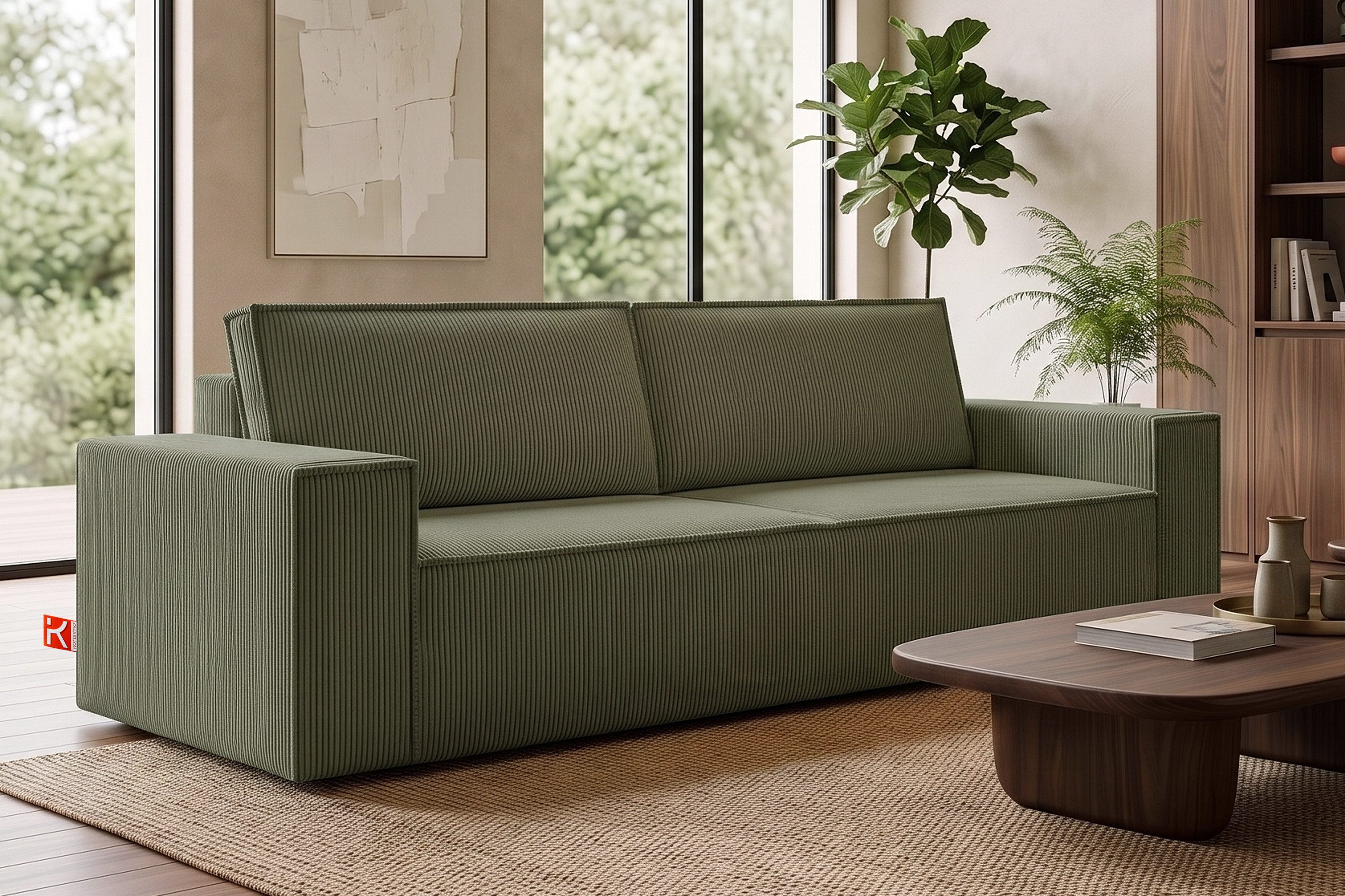 KONSIMO® 3-Sitzer NAPI Sofa mit Schlaffunktion & massivem Gestell, hergestellt in der EU, Couch für Dauerschläfer, mit Wellenunterfederung, Großer Bettkasten