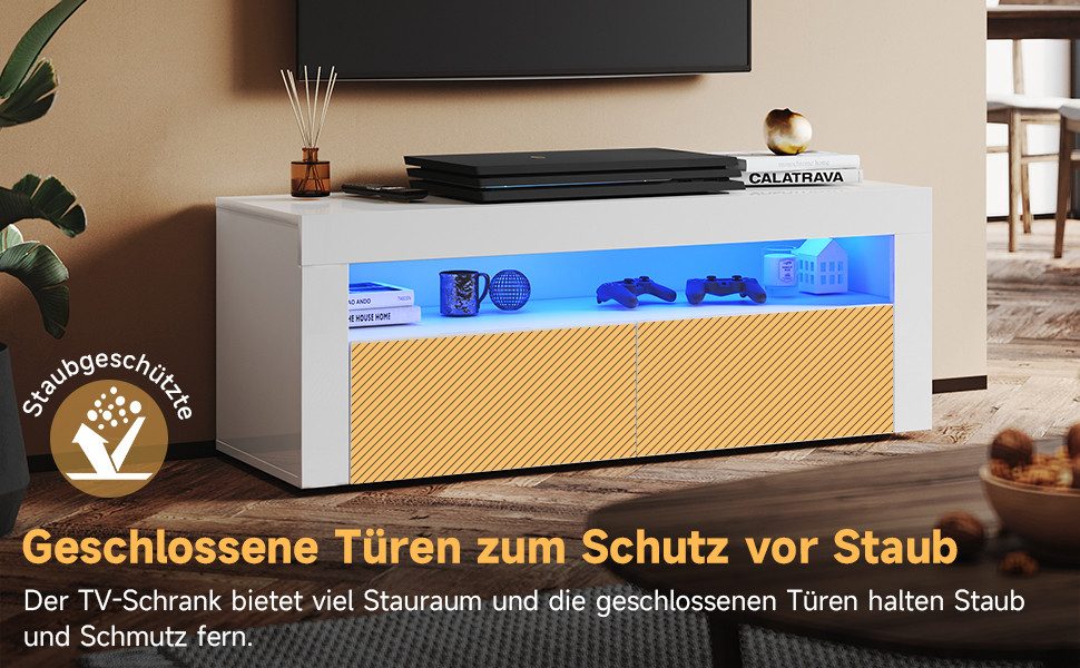 SONNI TV-Schrank TV-Schränke mit LED Beleuchtung Weiß/schwarz 120-180cm breit Dicke: 15 cm Brett TV Lowboard