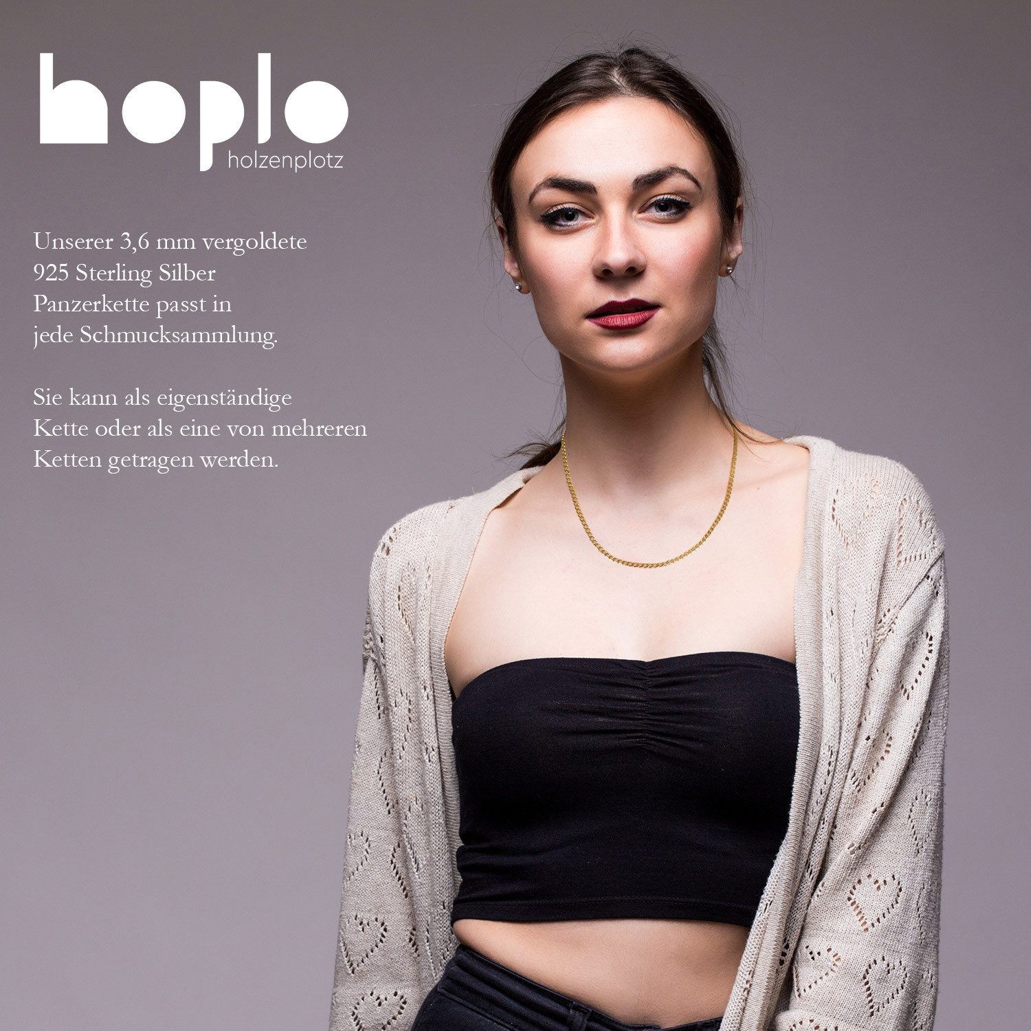 HOPLO Panzerkette Vergoldete Panzerkette 3,6 mm 925 Silber Gelbgold plattie günstig online kaufen