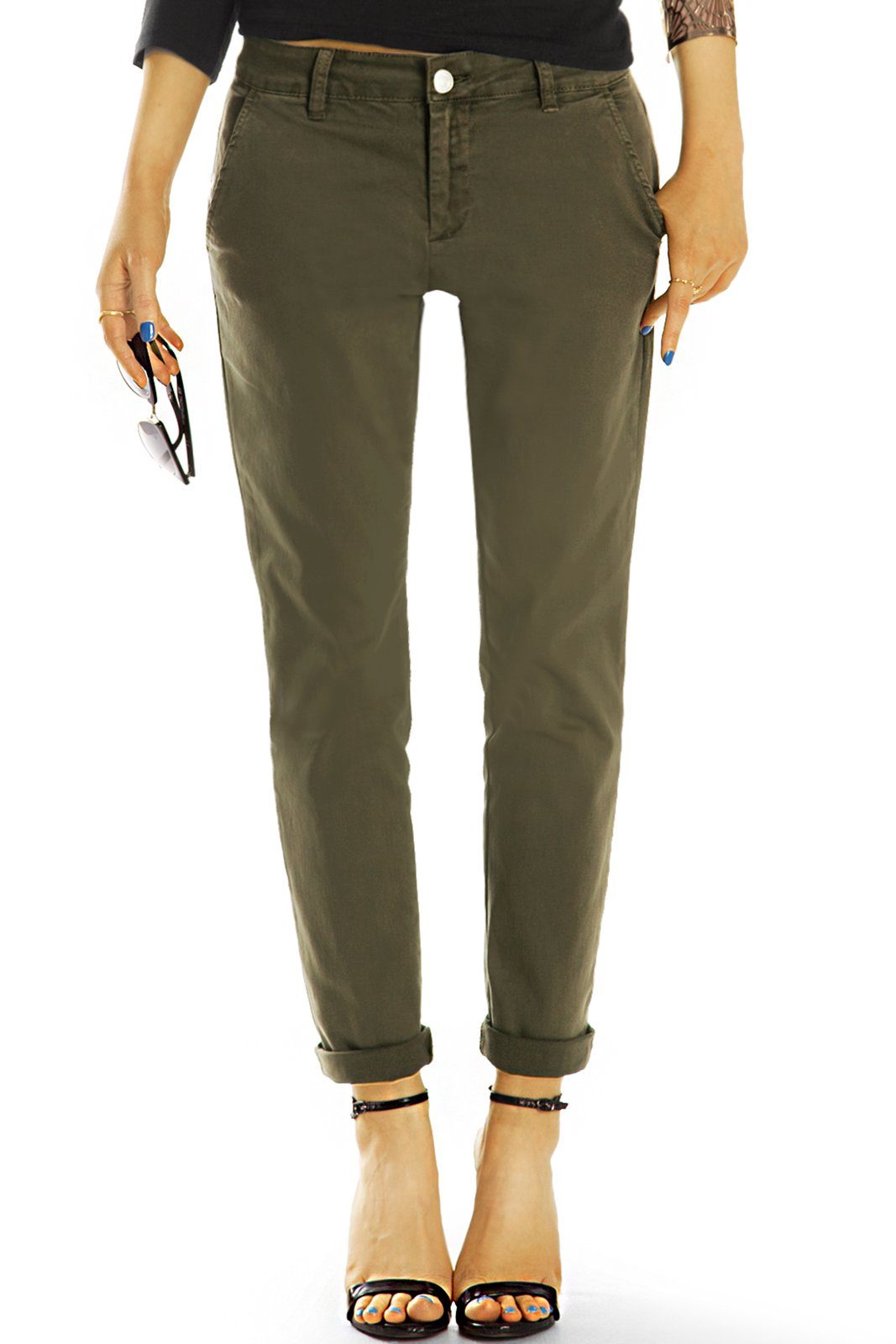 be styled Chinos relaxed fit Damenhosen, chinohosen mit stretch j17e khaki