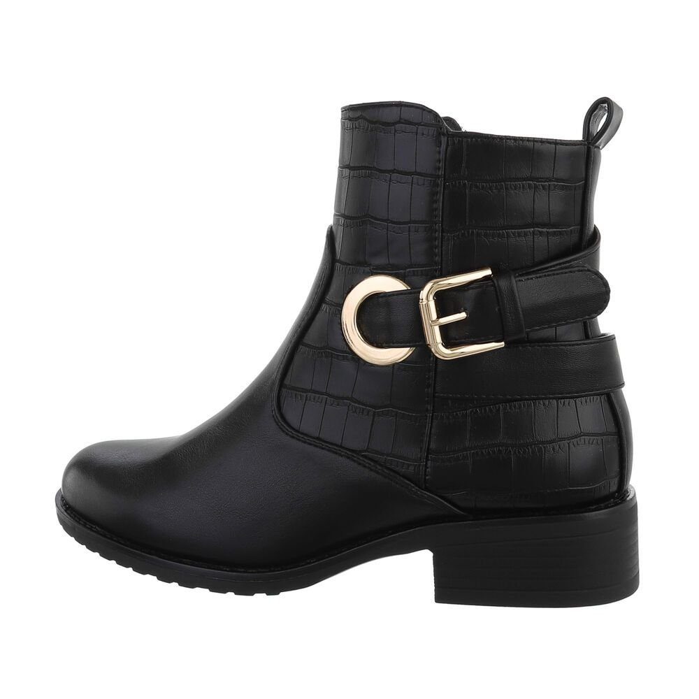 Ital-Design Damen Bikerschuhe Biker Stiefelette (70869877) Blockabsatz Western- & Bikerboots in Schwarz