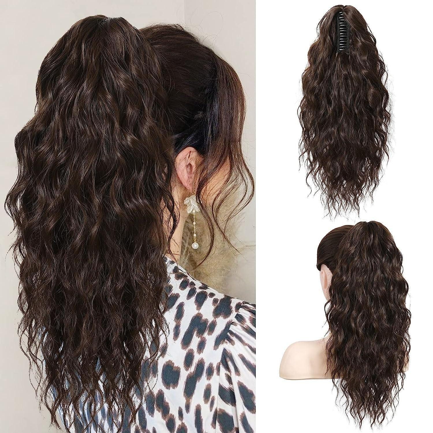 Kunsthaar-Extension Pferdeschwanz Haarteil Ponytail Klammer 45cm Kunsthaar Dunkelbraun