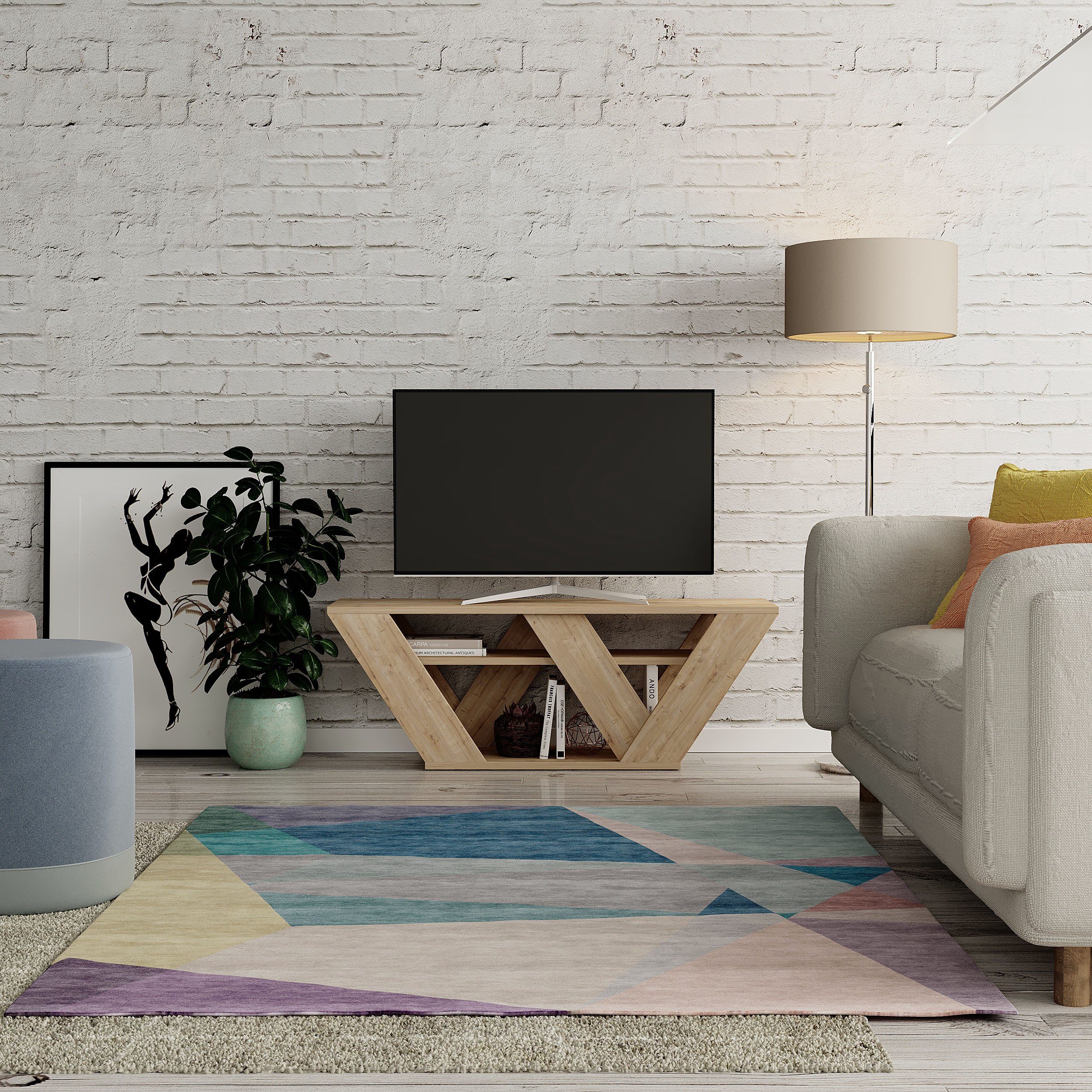 Decortie TV-Schrank Pipralla Moderner TV-Ständer Multimedia Mit Einlegeböden, 110 x 30 x 40 cm