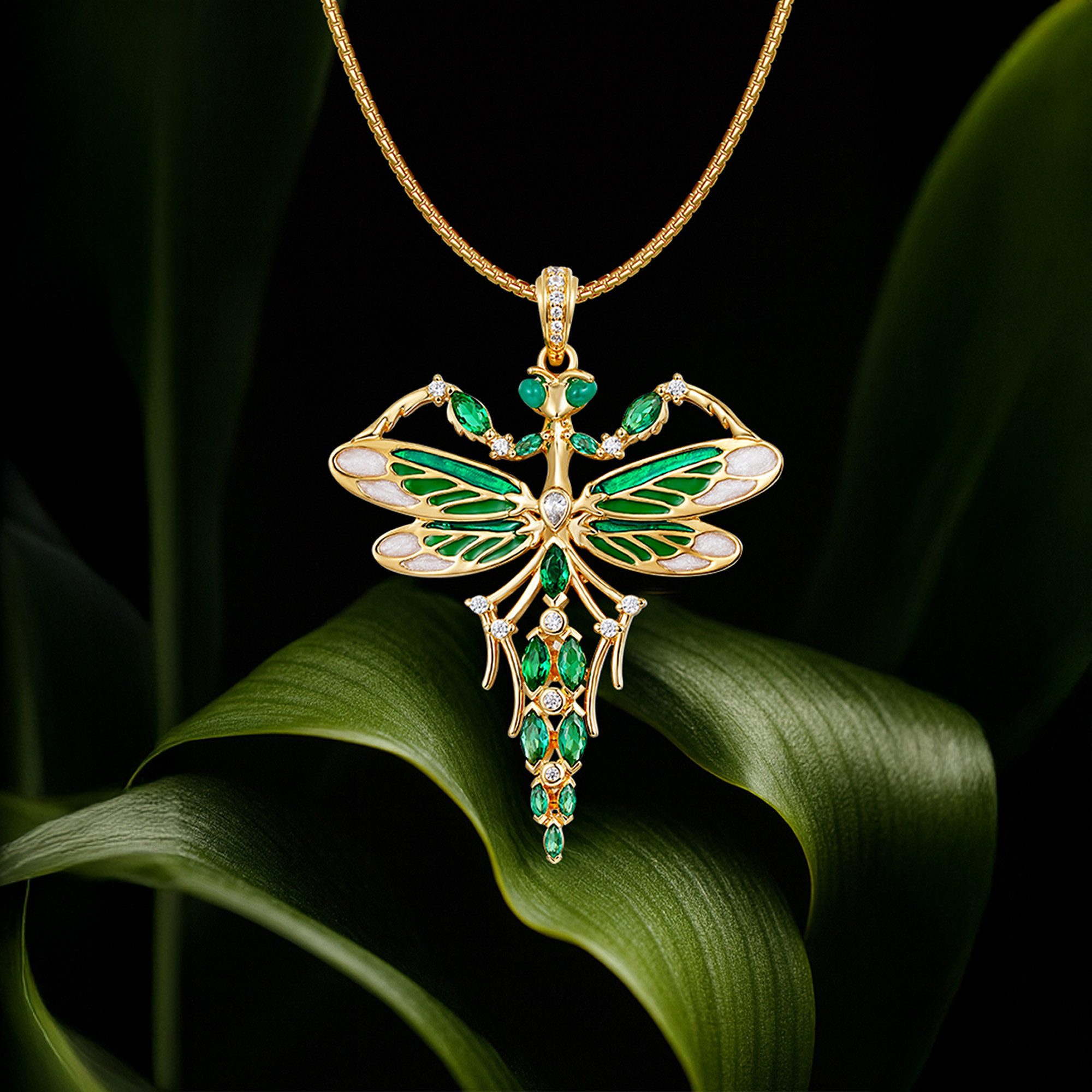 Seinerzeit FLORA & FAUNA Kettenanhänger Romeo Gottesanbeter Anhänger, Schmuck aus 925 Sterling Silber (Vom Wald inspirierter Damenschmuck mit liebevoll gestaltetem Natur- und Tiermotiv – ein besonderer Begleiter im Alltag und zu besonderen Anlässen, 1-tlg., inkl. Geschenkverpackung für Frauen ob Freundin, Mutter, Ehefrau, Oma), vergoldet, mit Emaille und Zirkonia-Steinen