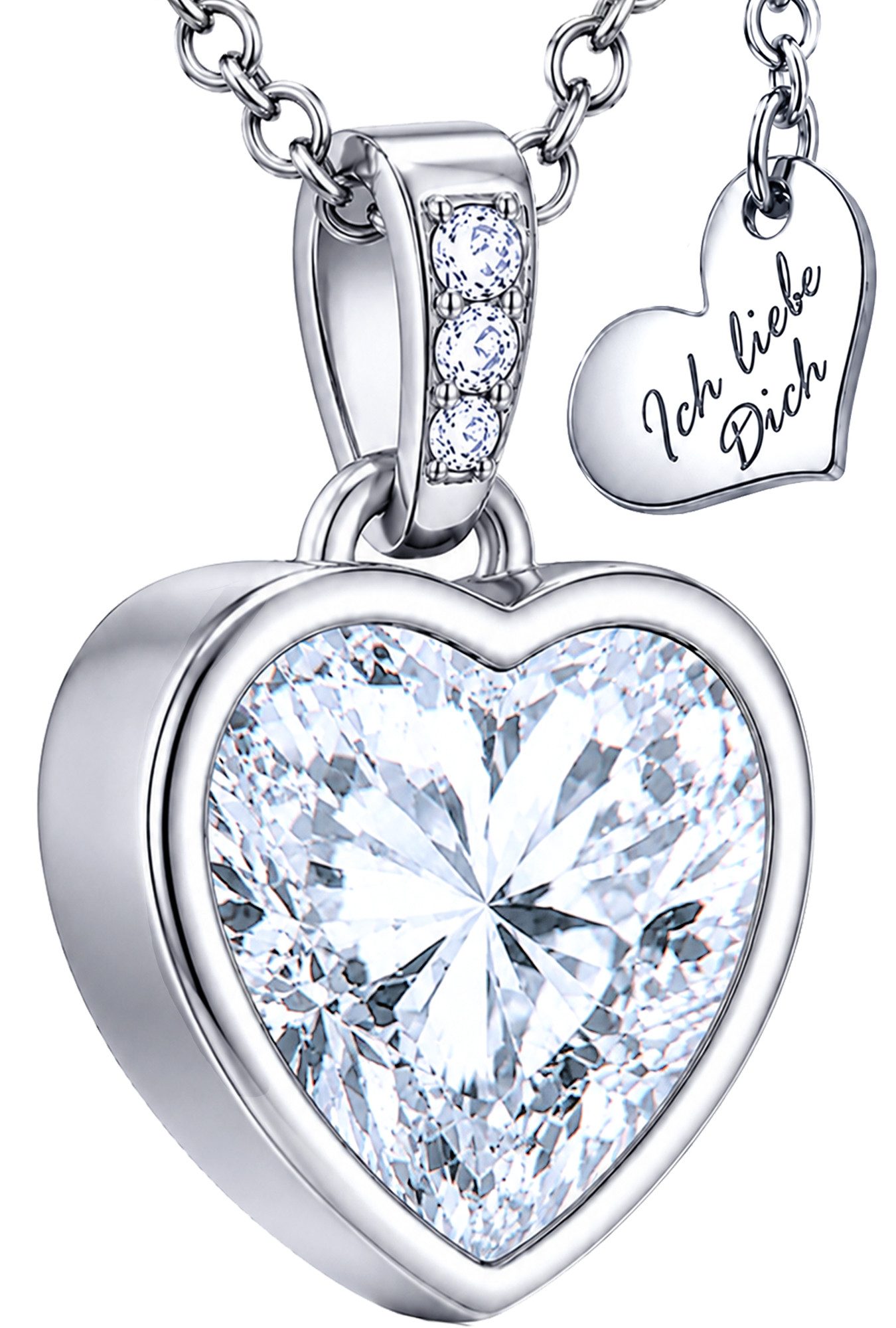 Limana Herzkette Damen Halskette Schmuck 925 Silber gold Herz Anhänger Zirkonia (Geschenk Freundin Frau Mama Liebesgeschenk inkl. Dose Tasche), Geburtstag Weihnachten Jahrestag Hochzeitstag Valentinstag