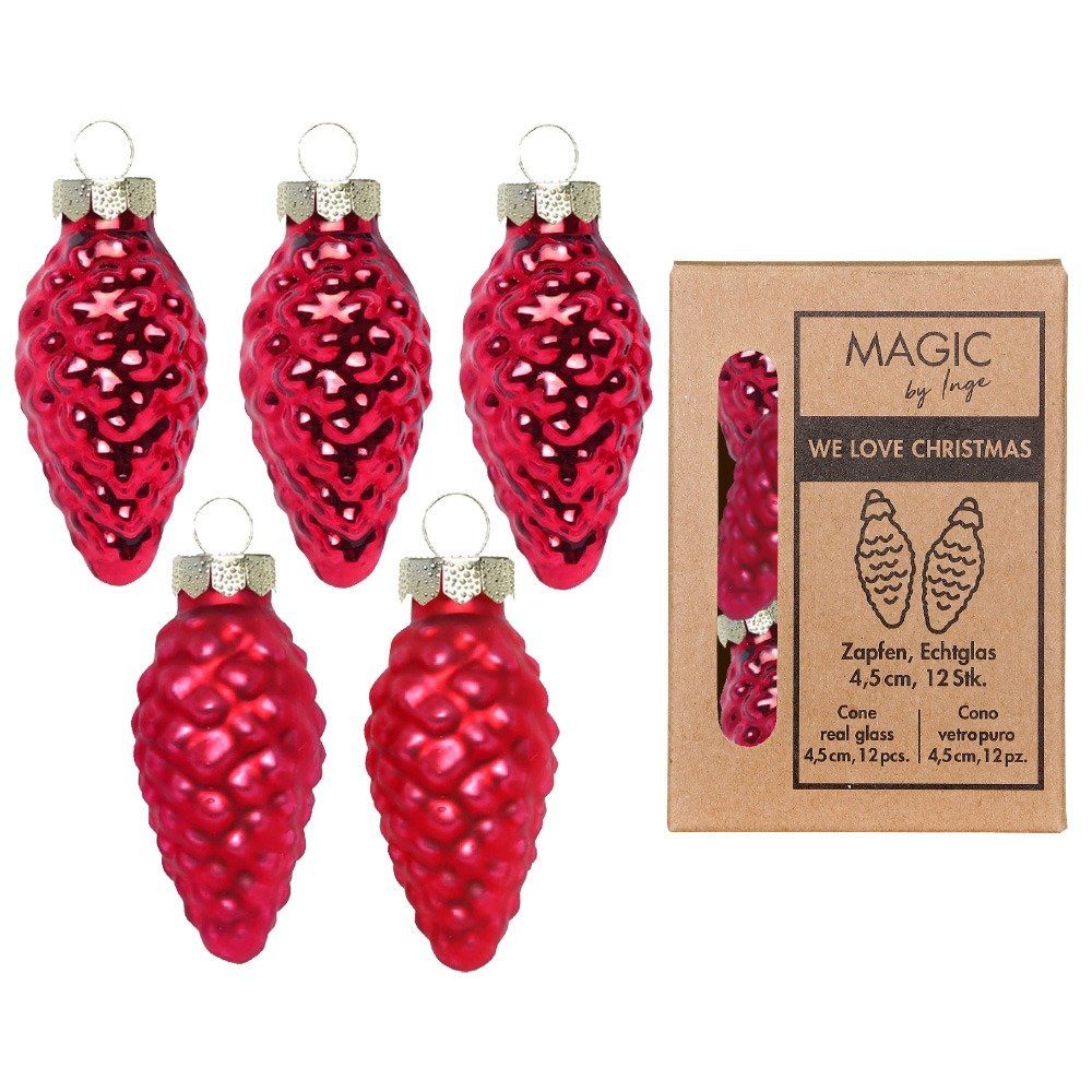 MAGIC by Inge Christbaumschmuck, Christbaumschmuck Zapfen 4,5cm Glas 12 Stück - Ochsenblut