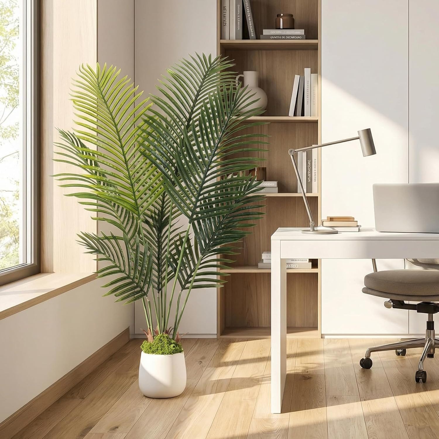 Kunstbaum Künstliche Areca Palme, TLGREEN, Höhe 120 cm, Tropische Pflanzen Deko für Innen Wohnzimmer Büro