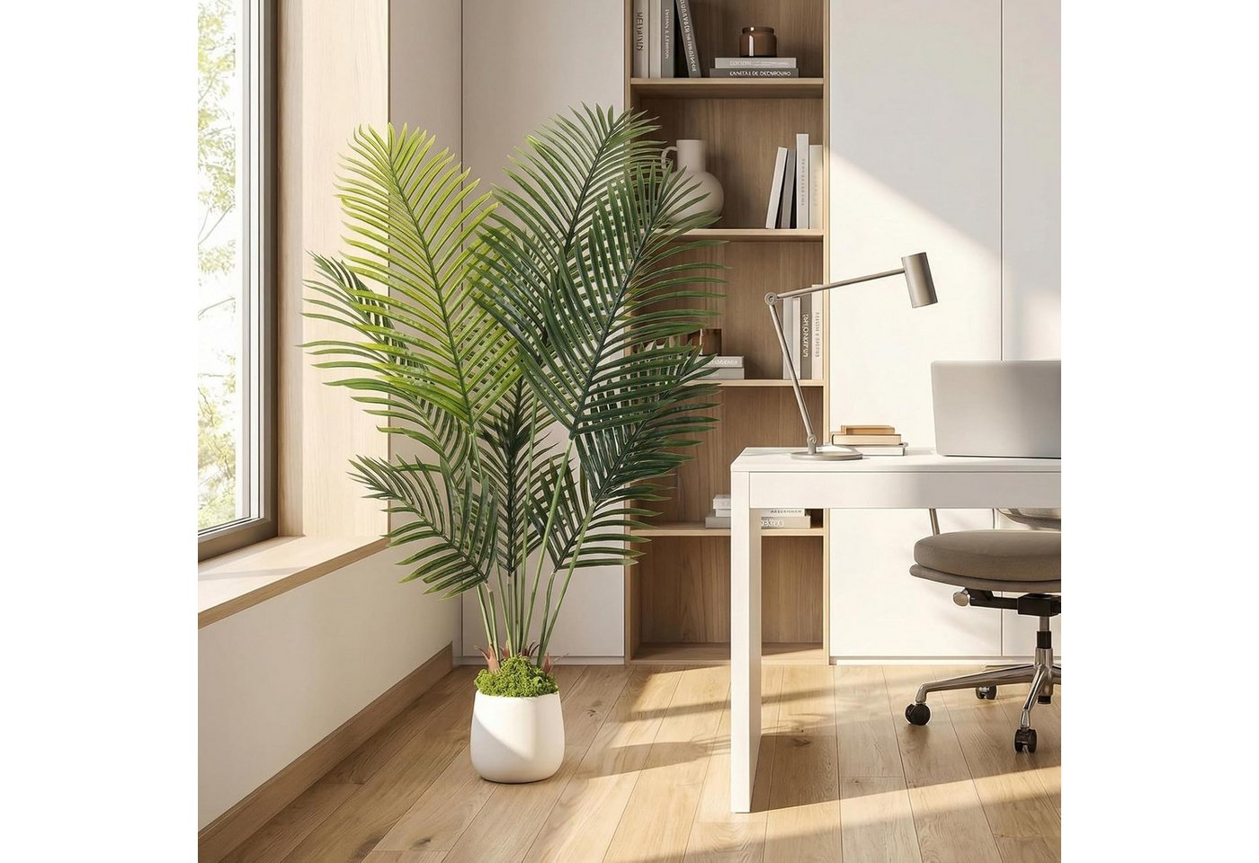 Kunstbaum Künstliche Areca Palme, TLGREEN, Höhe 120 cm, Tropische Pflanzen Deko für Innen Wohnzimmer Büro