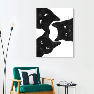 Posterlounge Alu-Dibond-Druck Valeriya Korenkova, Drei schwarze Katzen im Kreis, Kinderzimmer Illustration