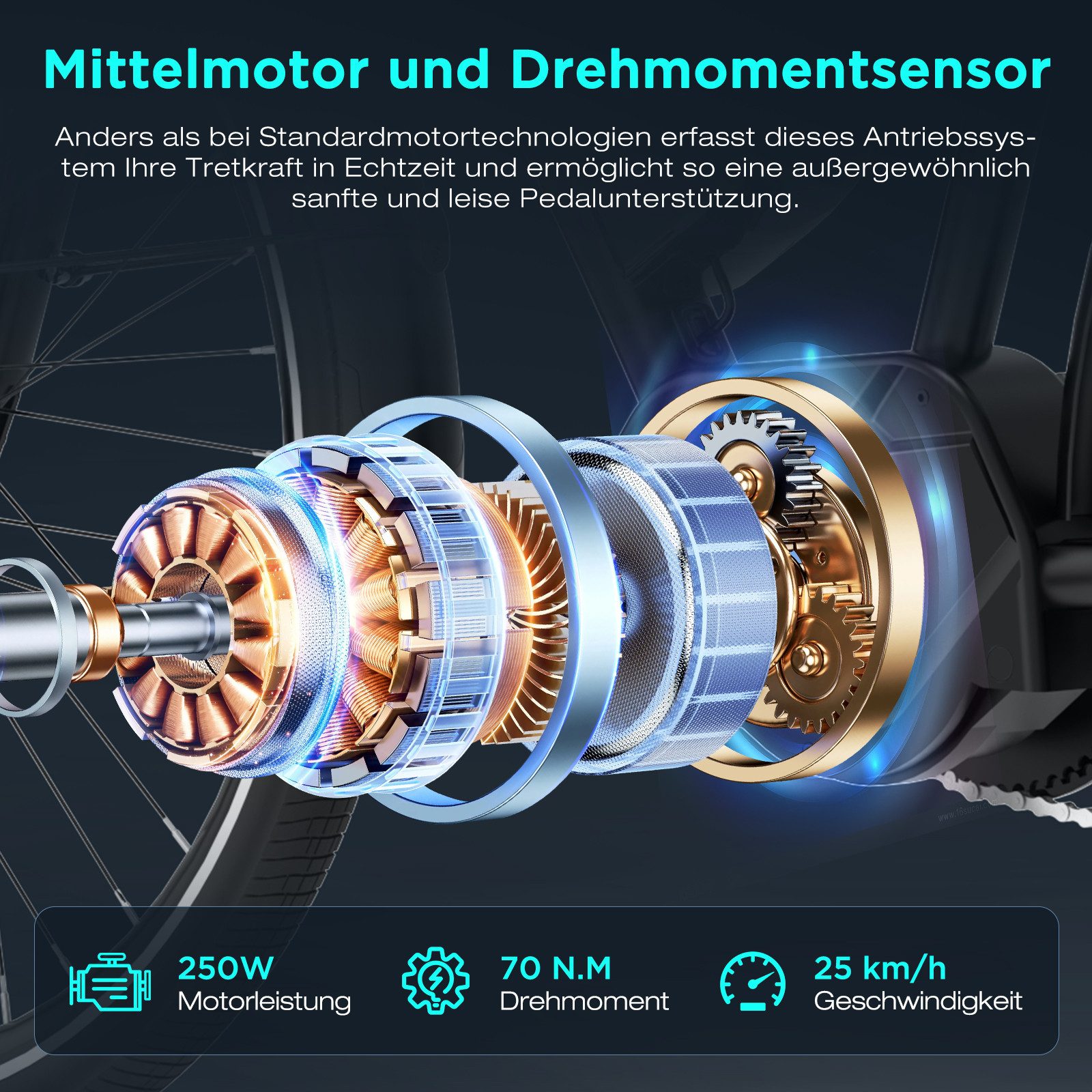 HITWAY E-Bike Cityrad E-Bike 27,5 Zoll, 70 Nm Mittelmotor,Hydraulikbremse,bis zu 180 km, 7 Gang shimano shimano Schaltwerk, Kettenschaltung, Mittelmotor, 468 Wh – Bild 3 von 5
