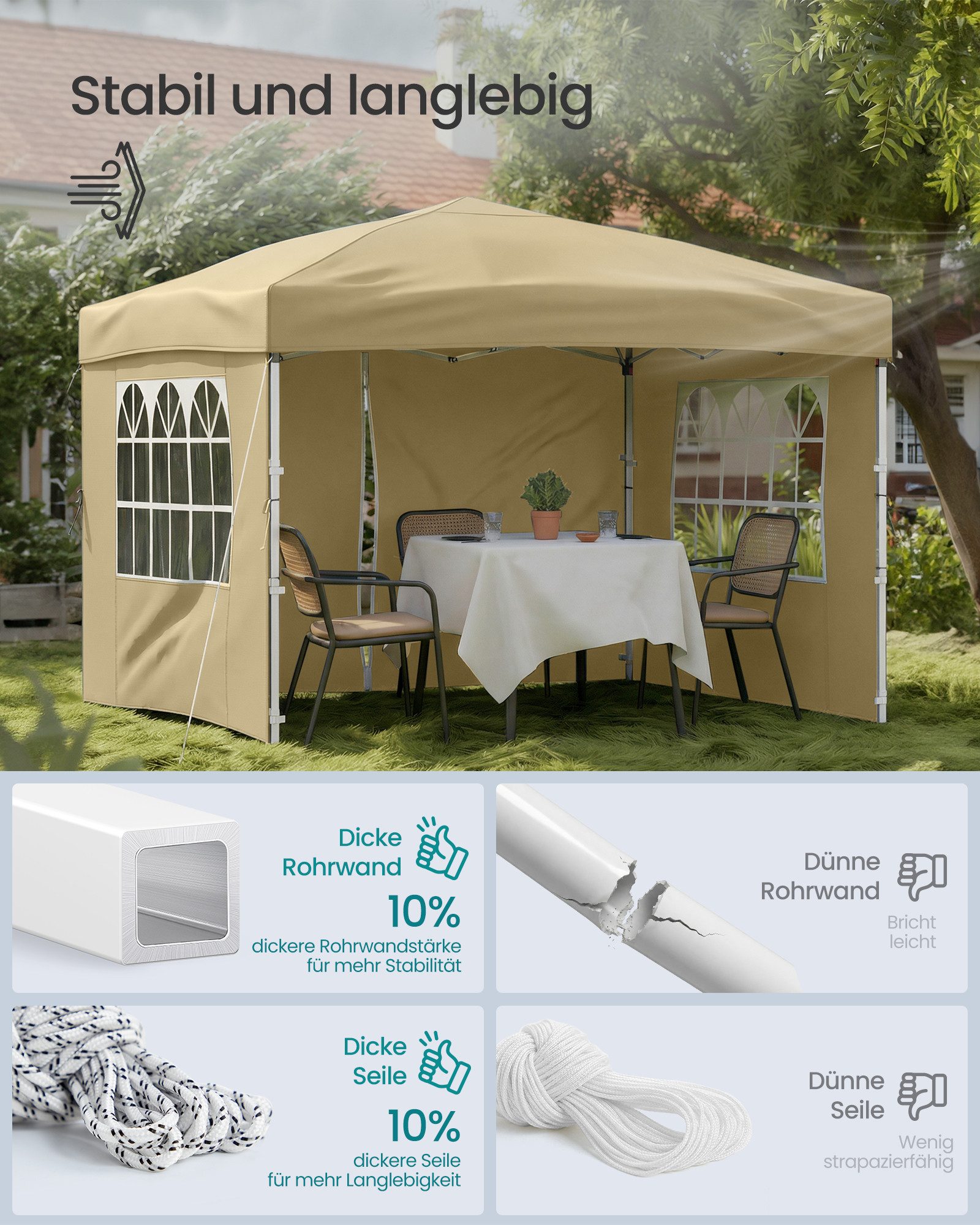 SONGMICS Pavillon 3m/6m x 3m Pavillon mit 4 Seitenteilen,für Garten, mit 4 Seitenteilen, Faltzelt Seitenwänden, stabil, tragbar, Hof, Markt, Sonnenschutz
