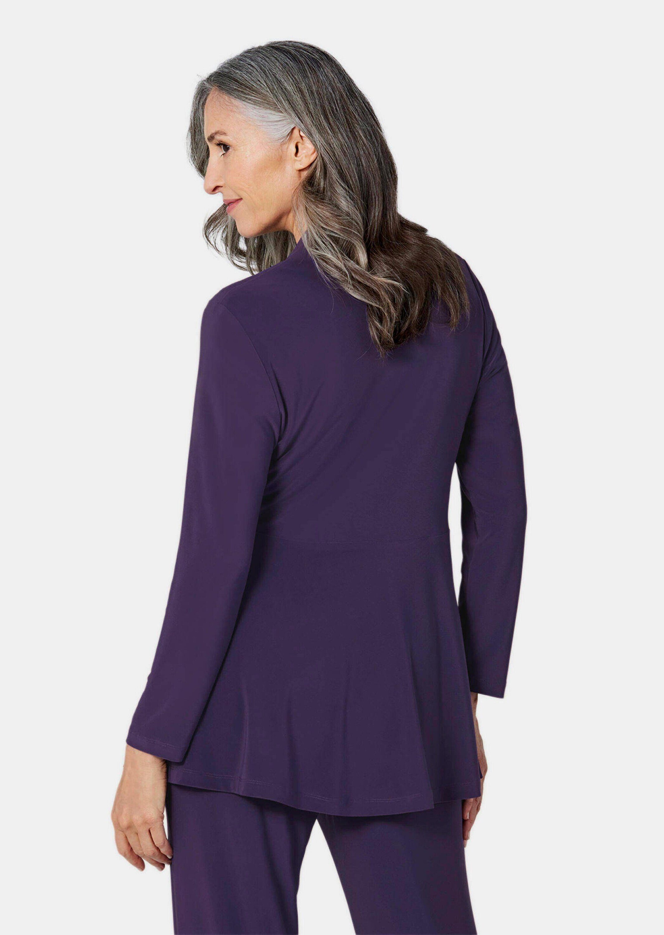 GOLDNER Shirtjacke Leichte Shirtjacke lila mit Stretch Damen Indoorjacke Uni, Shirtjacke, kaschierend, elegant, Schalkragen