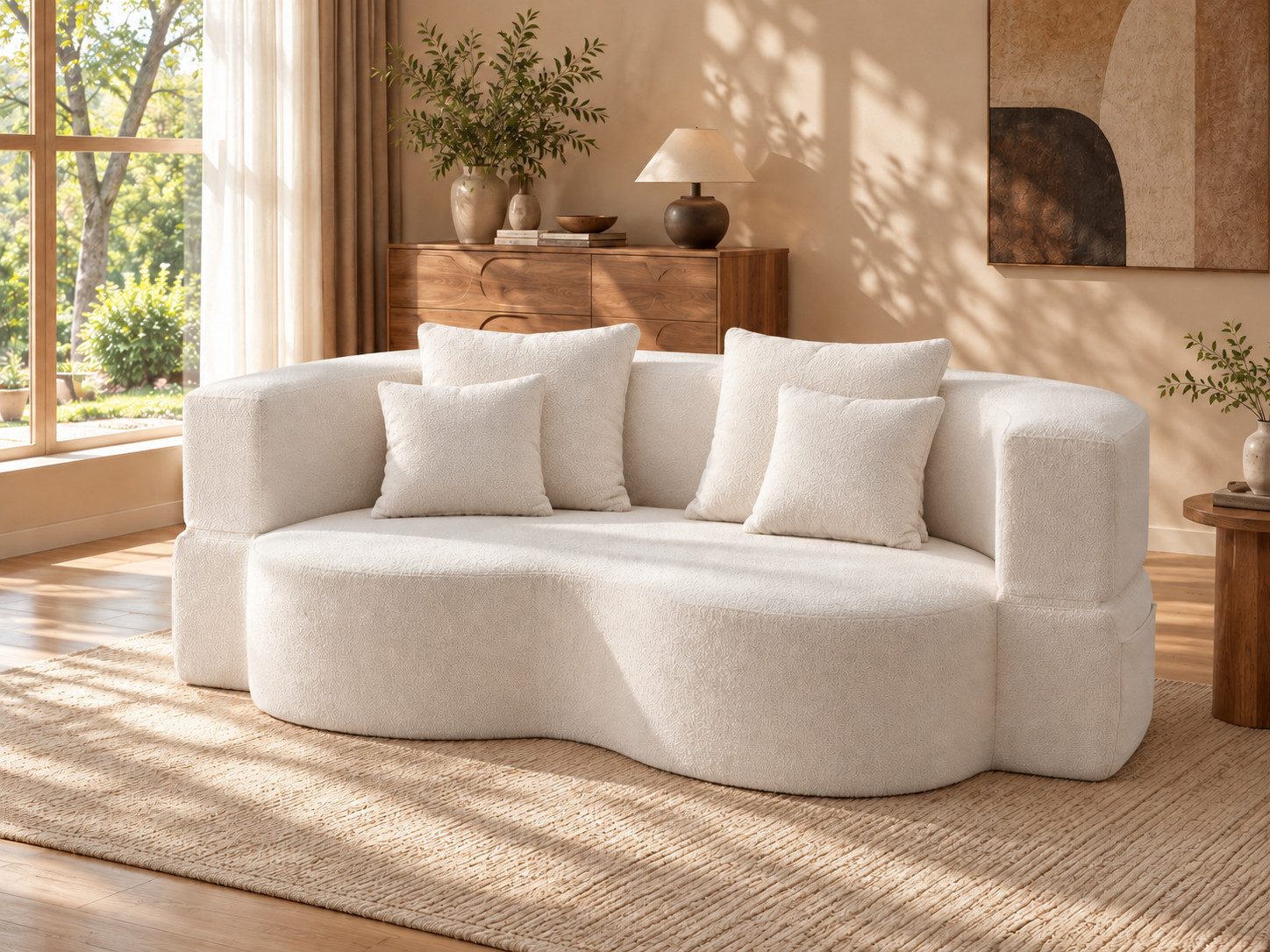 GLP Schlafsofa 2-Sitzer in Teddy-Stoff, Liegefläche 196 × 106 cm, Ohne Montage, aufklappbares Vollschaumsofa mit 4 Kissen