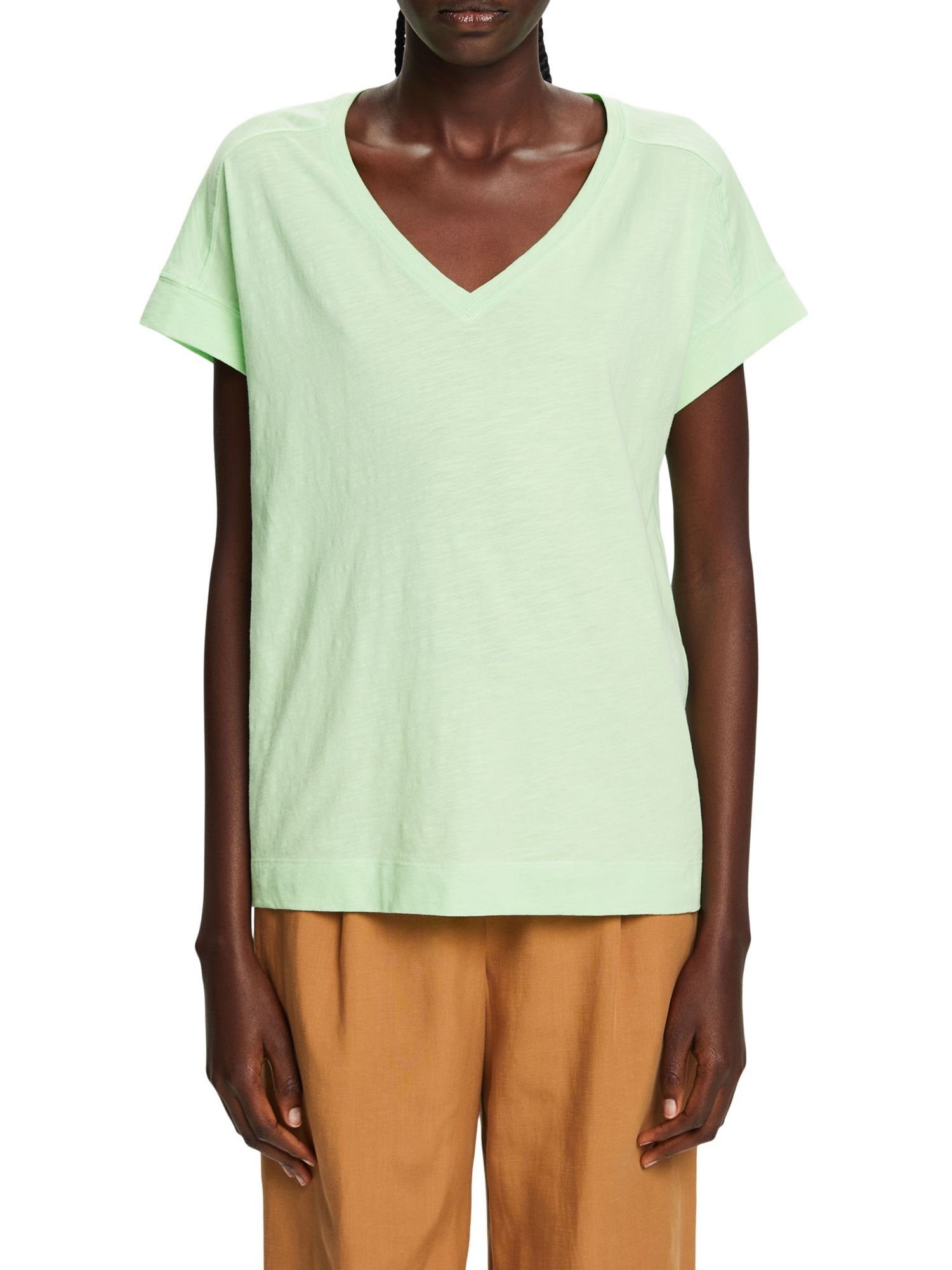 V-Ausschnitt Esprit Baumwoll-T-Shirt mit T-Shirt (1-tlg) CITRUS GREEN