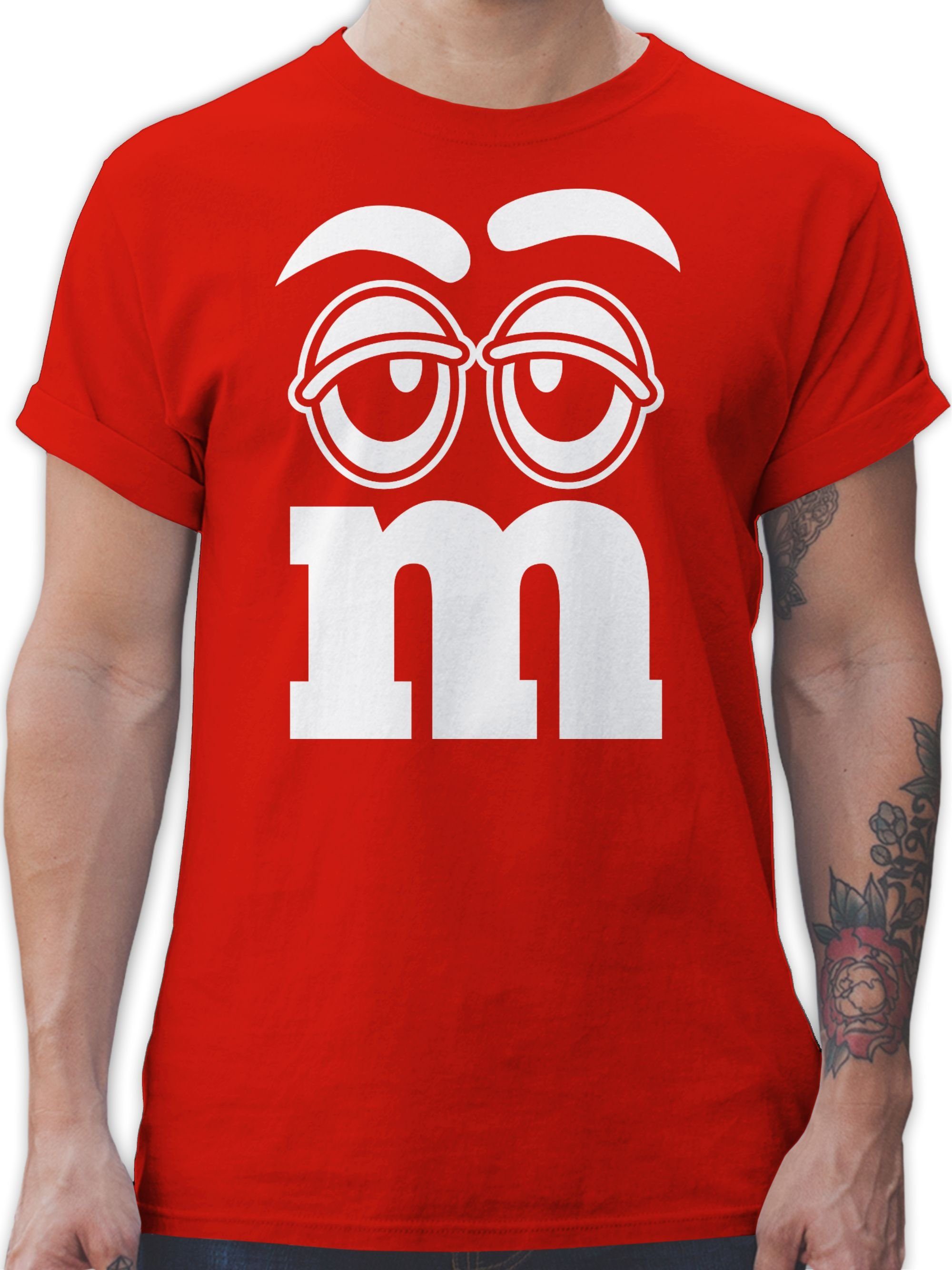 Shirtracer T-Shirt Faschingskostüm Gruppen M&M Aufdruck Gesicht Karneval & Fasching 02 Rot