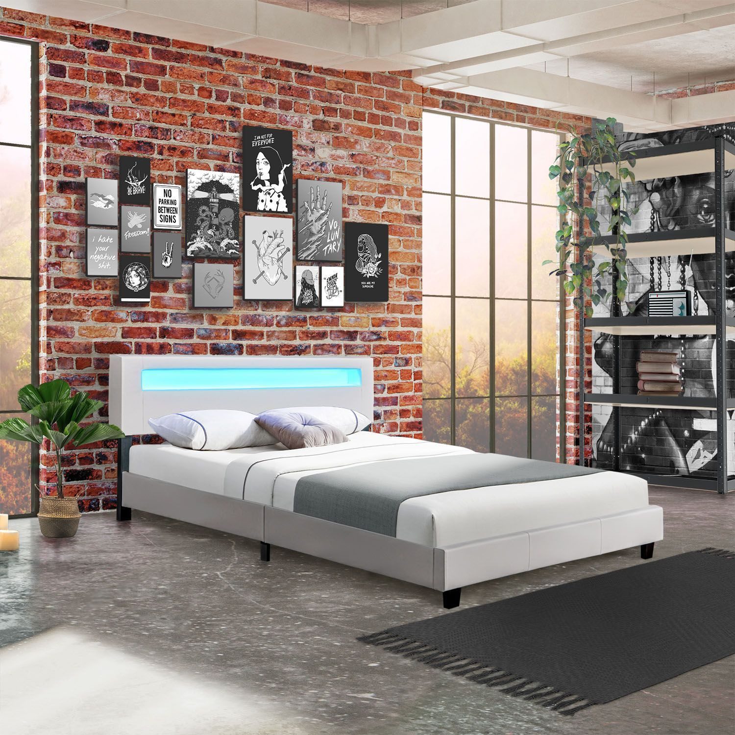 Juskys Polsterbett Paris, 160x200 cm, RGB-LED, Kunstleder, weiches Kopfteil günstig online kaufen