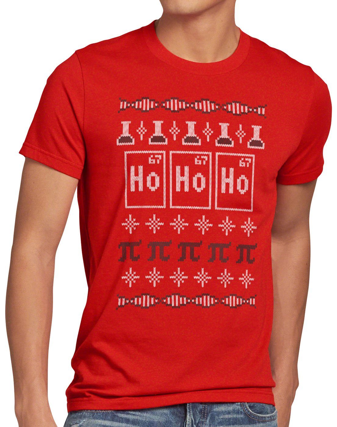 T-Shirt pulli Ugly Sweater Ho Ho style3 rot Holmium chemie x-mas weihnachten Herren Print-Shirt