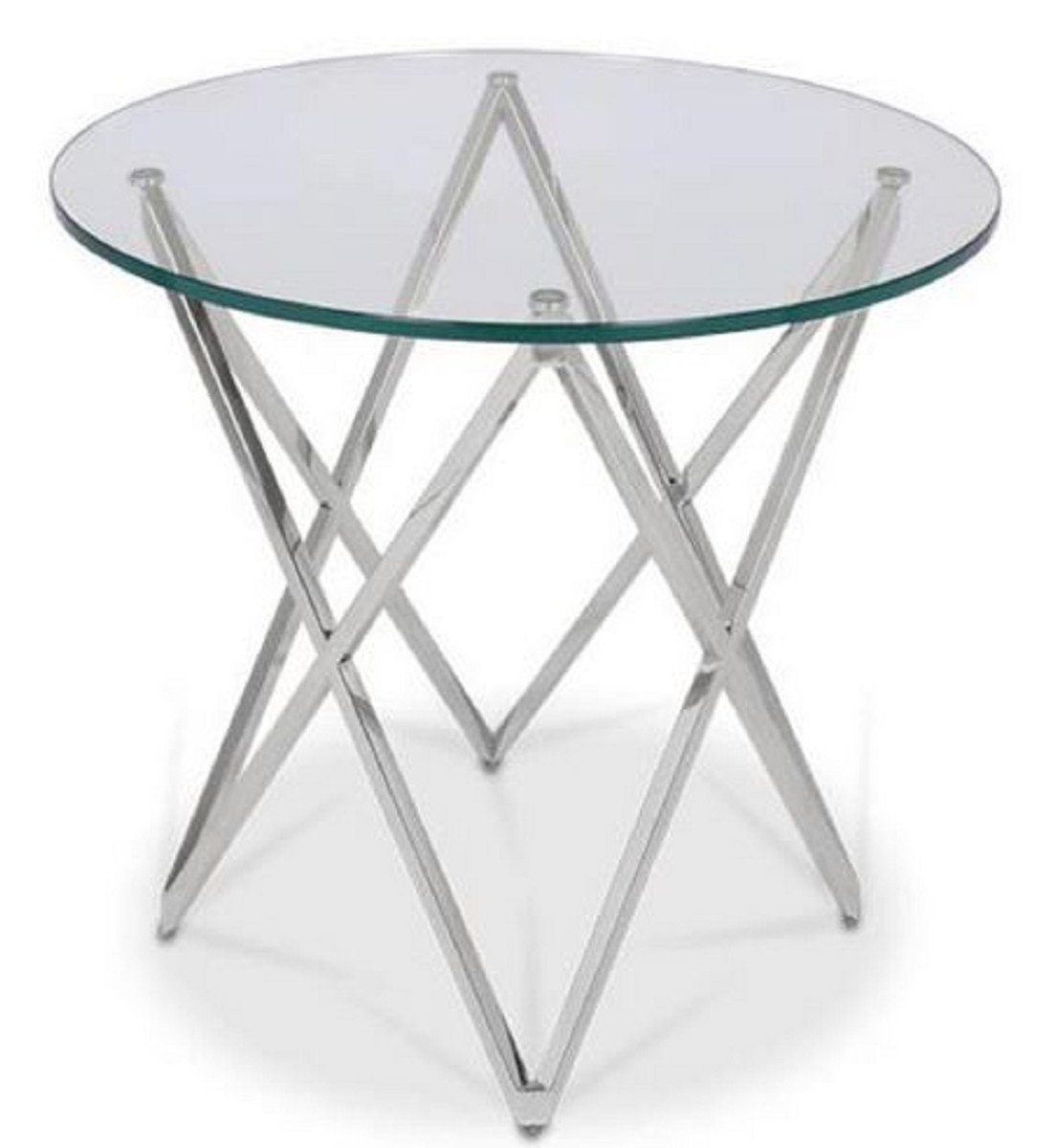 Casa Padrino Beistelltisch Luxus Beistelltisch Silber Ø 60 x H. 55 cm - Runder Edelstahl Tisch mit Glasplatte - Luxus Möbel