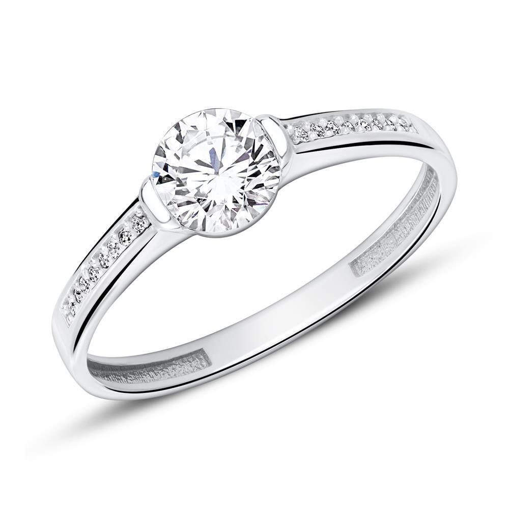 JEWLIX Verlobungsring Goldring 375er Weißgold Damen Zirkonia Solitär und Pavé JEWLIX VR0456