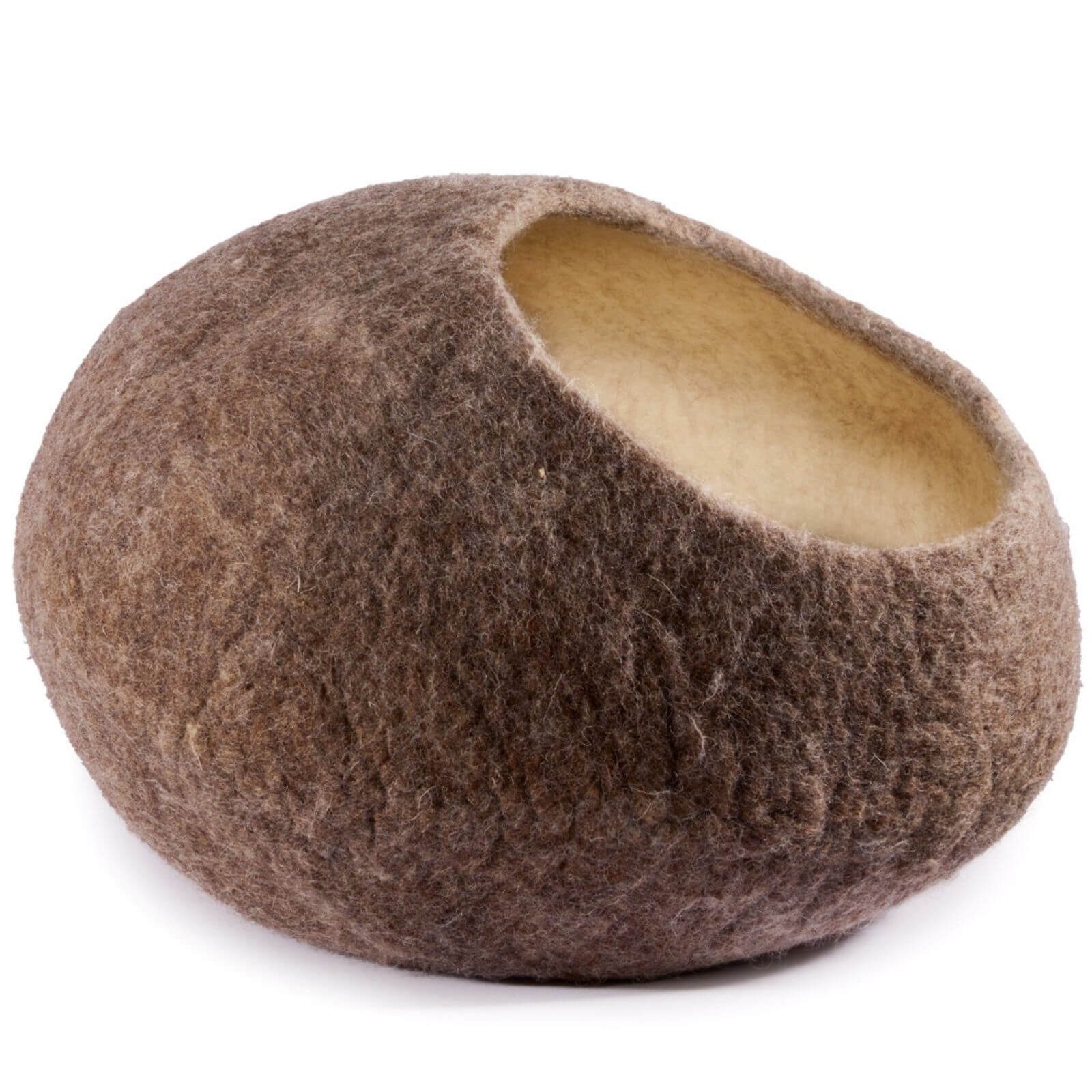 aumondo Tierhöhle Filz Katzenhöhle, Handgefertigt, braun. Filzhöhle aus 100% natürlicher Wolle, Katzen Kuschelhöhle, Katzenbett Cat Cave