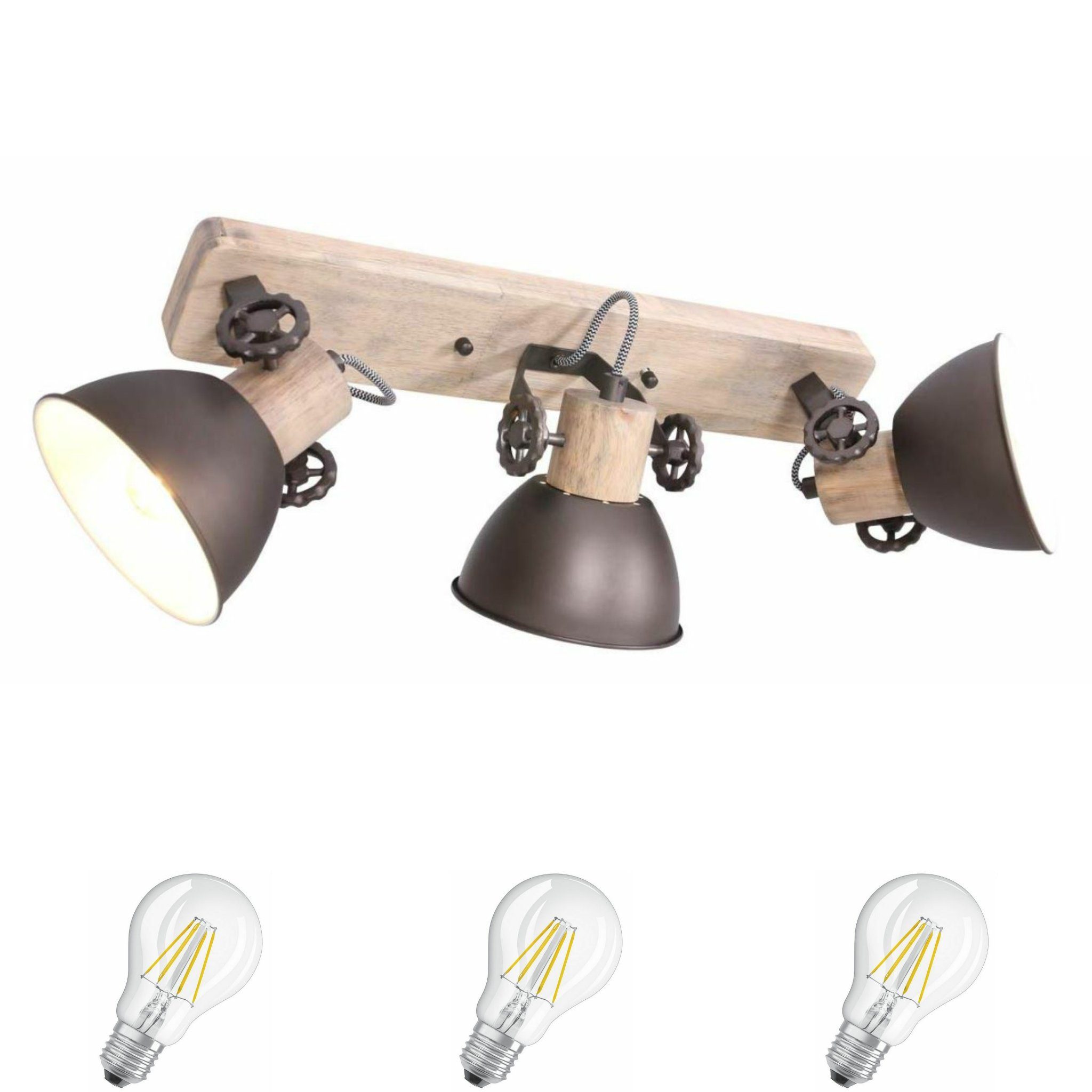 Lichthandel Hoch LED Deckenleuchte moderne Deckenlampe Industrie Vintage Retro Holz Metall incl. 7W LED, LED wechselbar, Warmweiß, Rustikal & Vintage Design