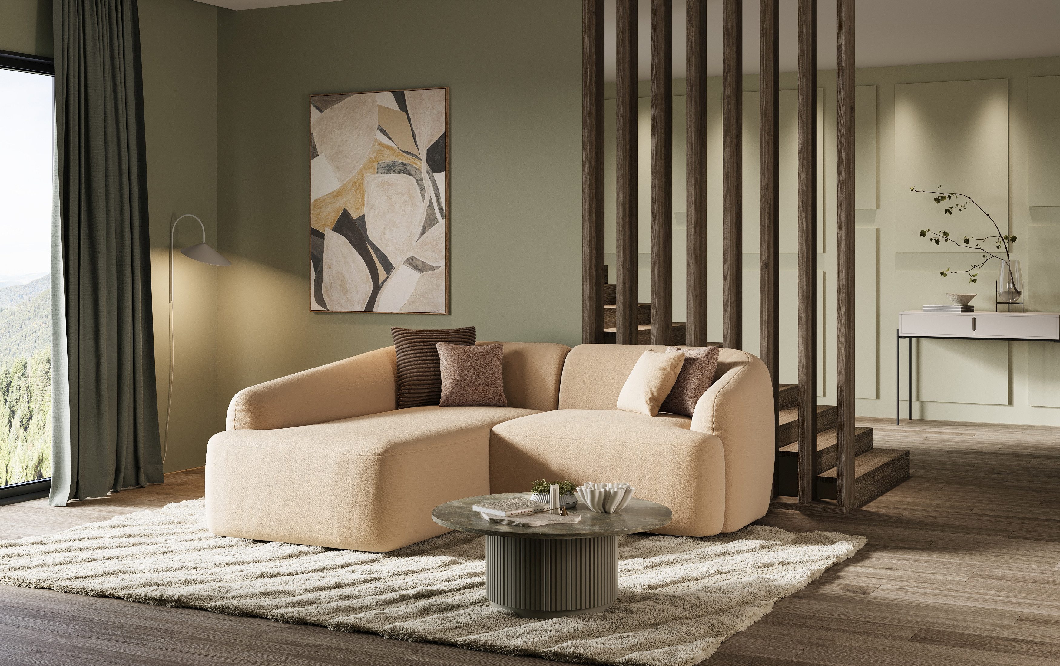 DOMO collection Ecksofa Padua, kleines Ecksofa, bodentief, organische Form