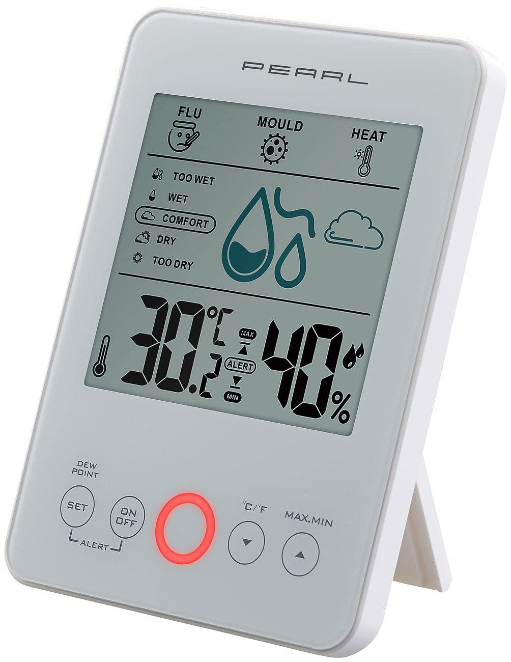 PEARL Hygrometer Digitales Hygro-/Thermometer mit Schimmel-Alarm & Komfort-Anzeige weiß
