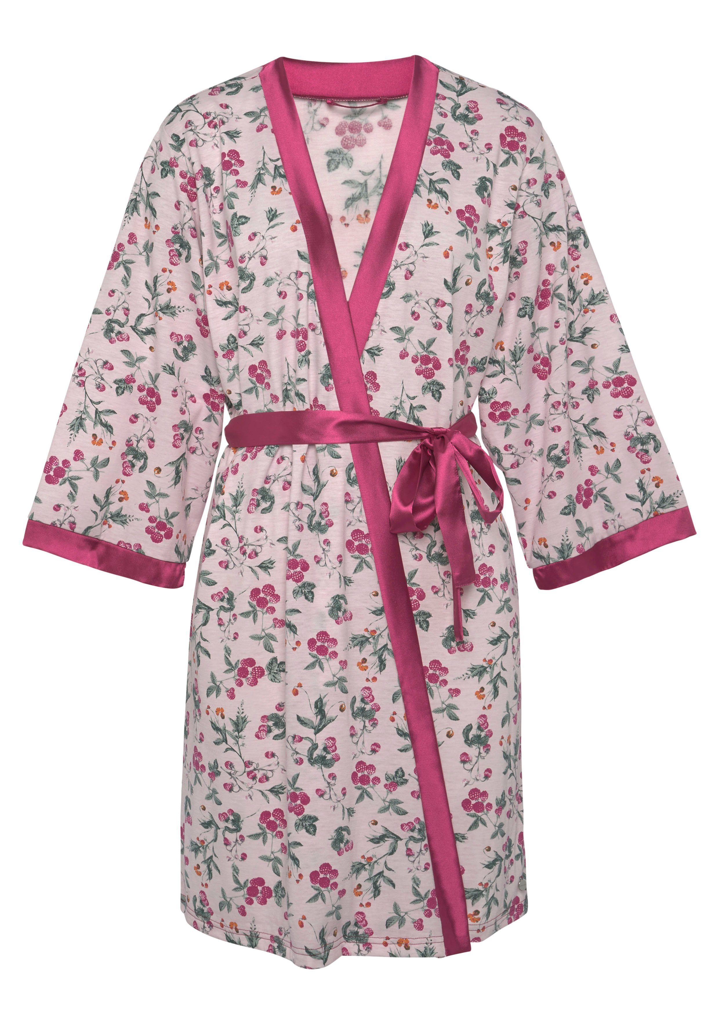 Altrosa Kurzform, Single-Jersey, LASCANA bedruckt Kimono, Gürtel Kimono-Kragen,