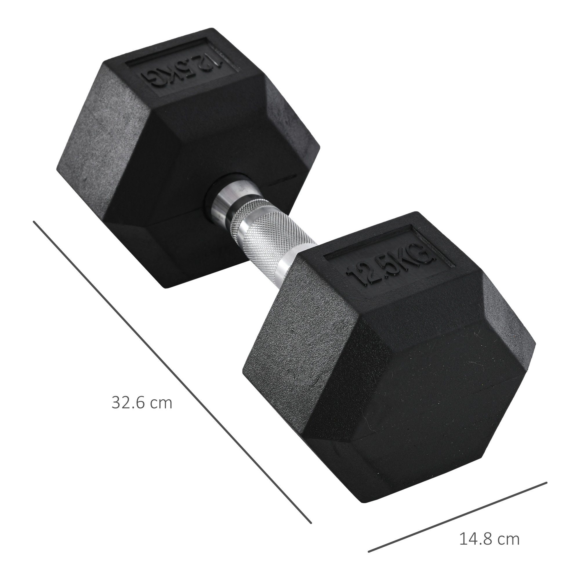 HOMCOM Hantel-Set mit gerändeltem Griff, 1 x 12,5kg, (Gummi-Hantel, Gusseisen Hantel), für Zuhause, Fitnessstudio, Krafttraining
