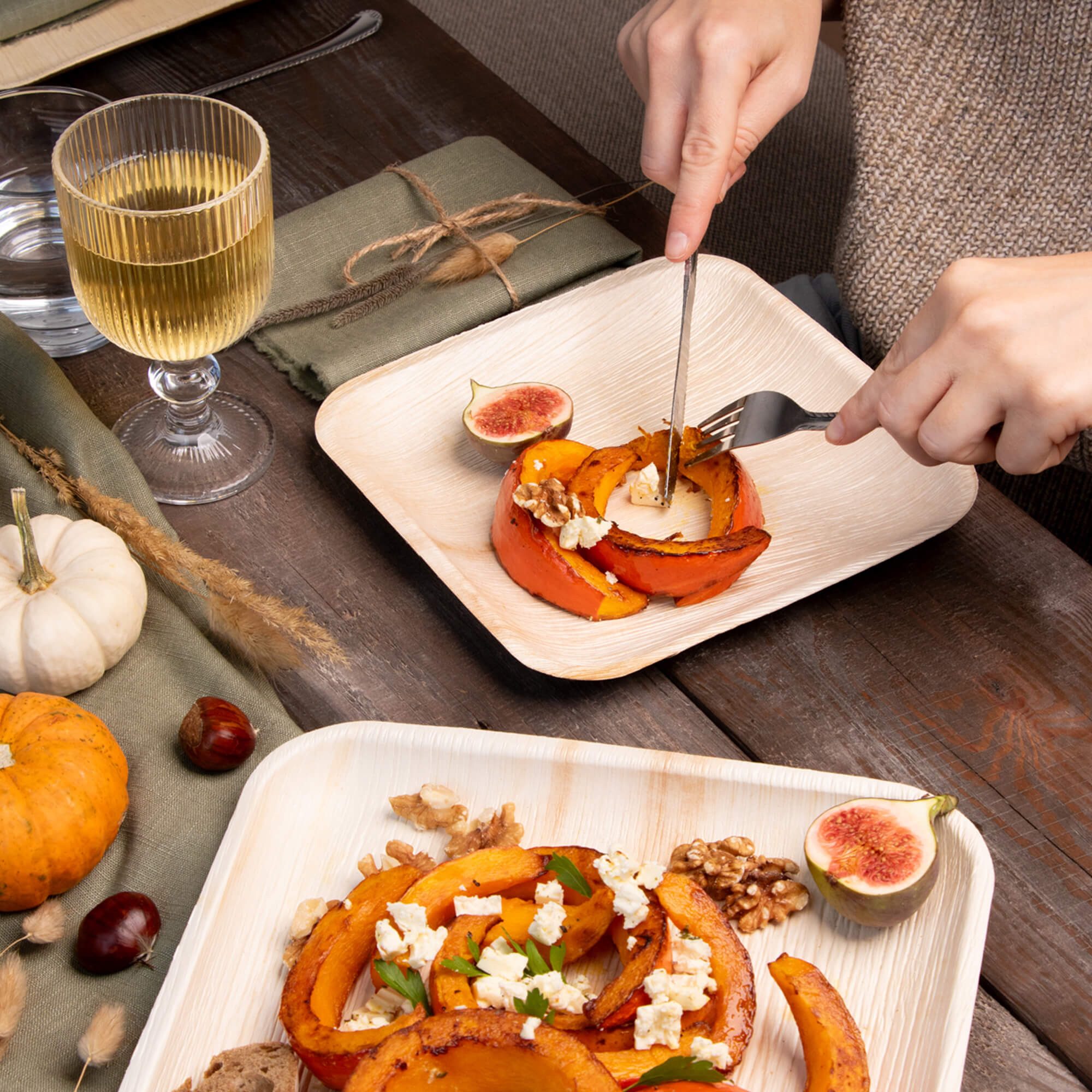 wisefood Einwegteller Palmblatt Teller quadratisch 24x24 cm, (25 St)