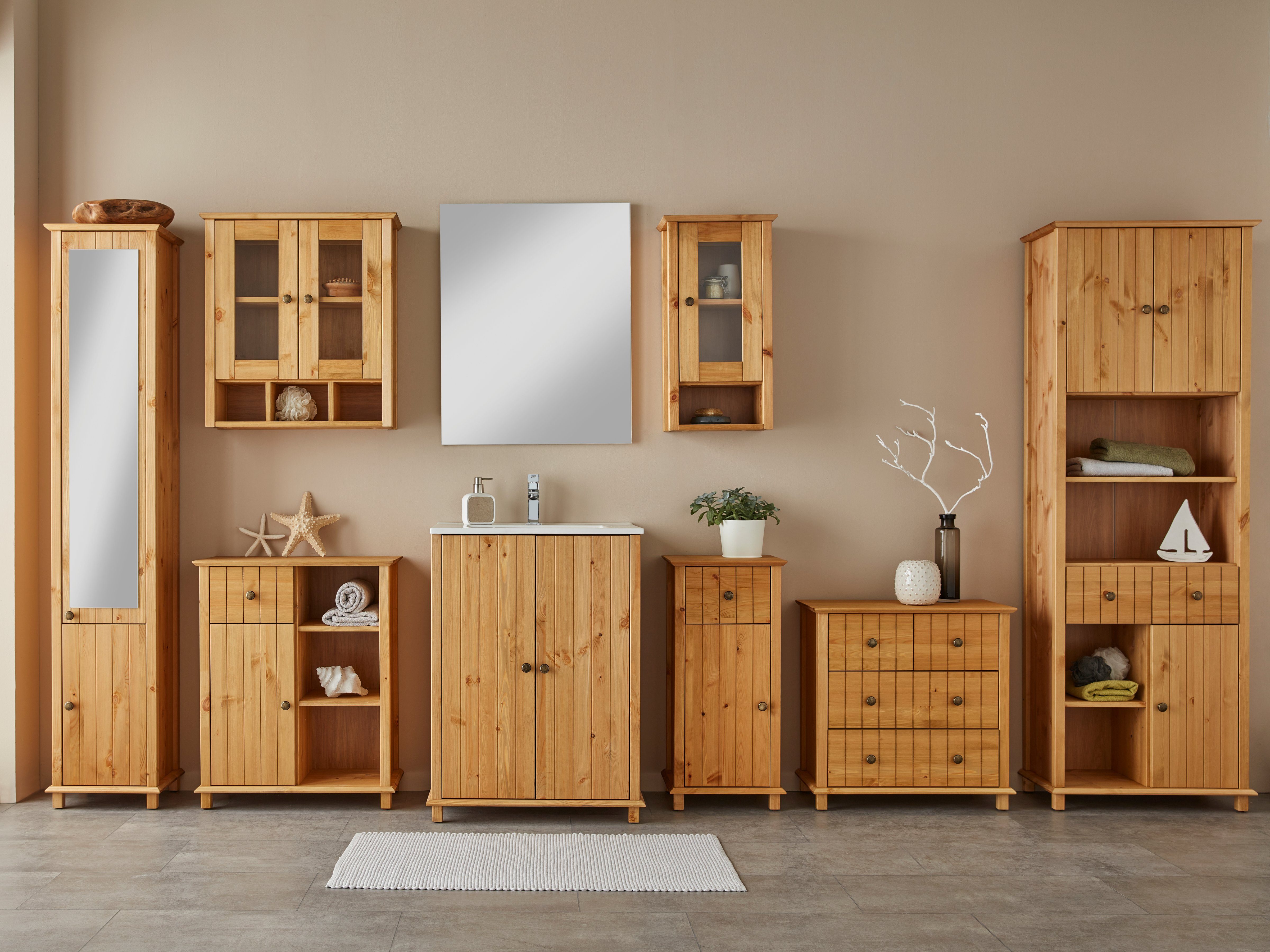 Home affaire Hängeschrank Vili Badezimmerschrank, mit Glastüren, Breite 60 cm, aus Massivholz – Bild 2 von 5