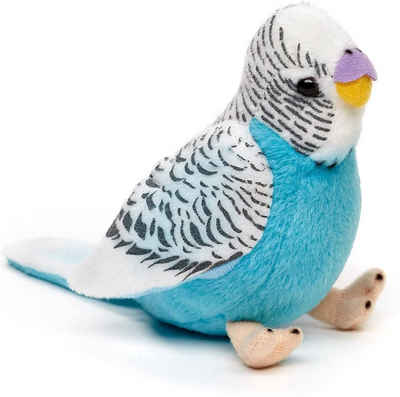 Uni-Toys Kuscheltier Wellensittich mit Stimme, 12 cm - blau/grün - Plüsch-Vogel, Plüschtier, zu 100 % recyceltes Füllmaterial