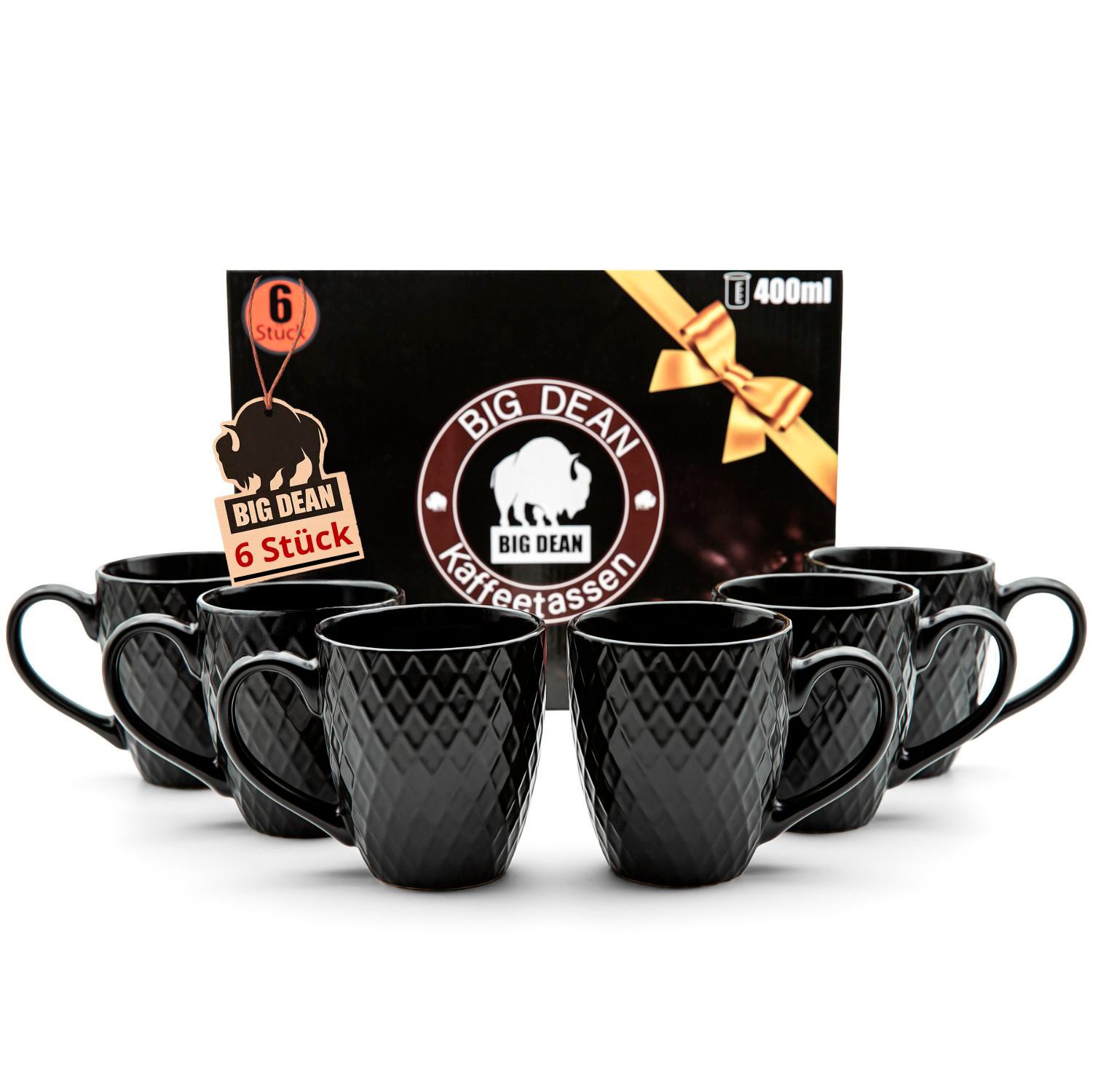 BigDean Tasse 6 Stück Kaffeetassen 400ml schwarz matt Kaffeebecher Keramik, 1-tlg., Keramik, Zeitlos in Schwarz und aus Hochwertiger Keramik