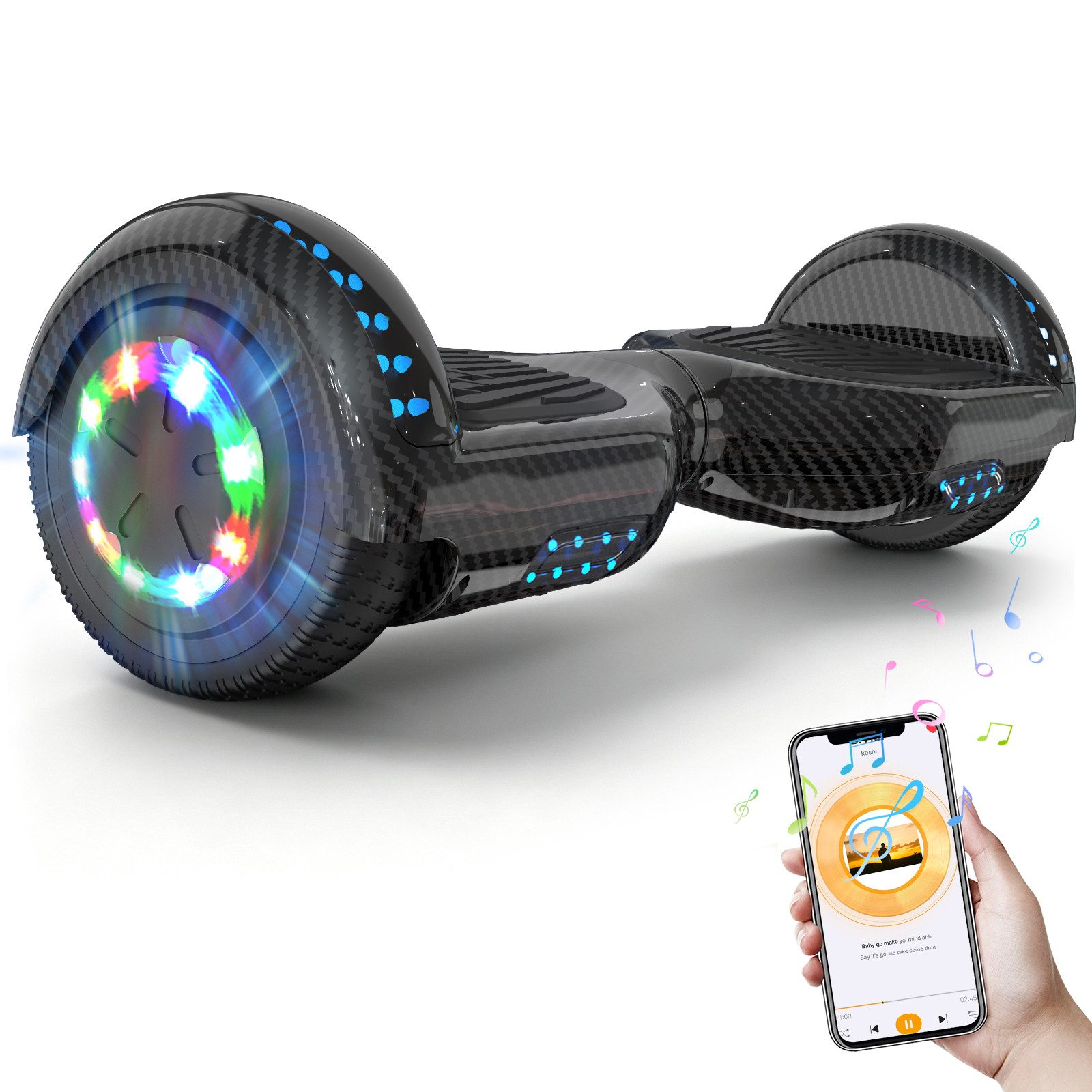 RCB Balance Scooter JD5JD6, 6,5 Zoll Zweimotoren Hoverboard mit LED-Leuchten und Bluetooth, 120,00 W, 15.00 km/h, bis zu 10 km Reichweite, keine Straßenzulassung