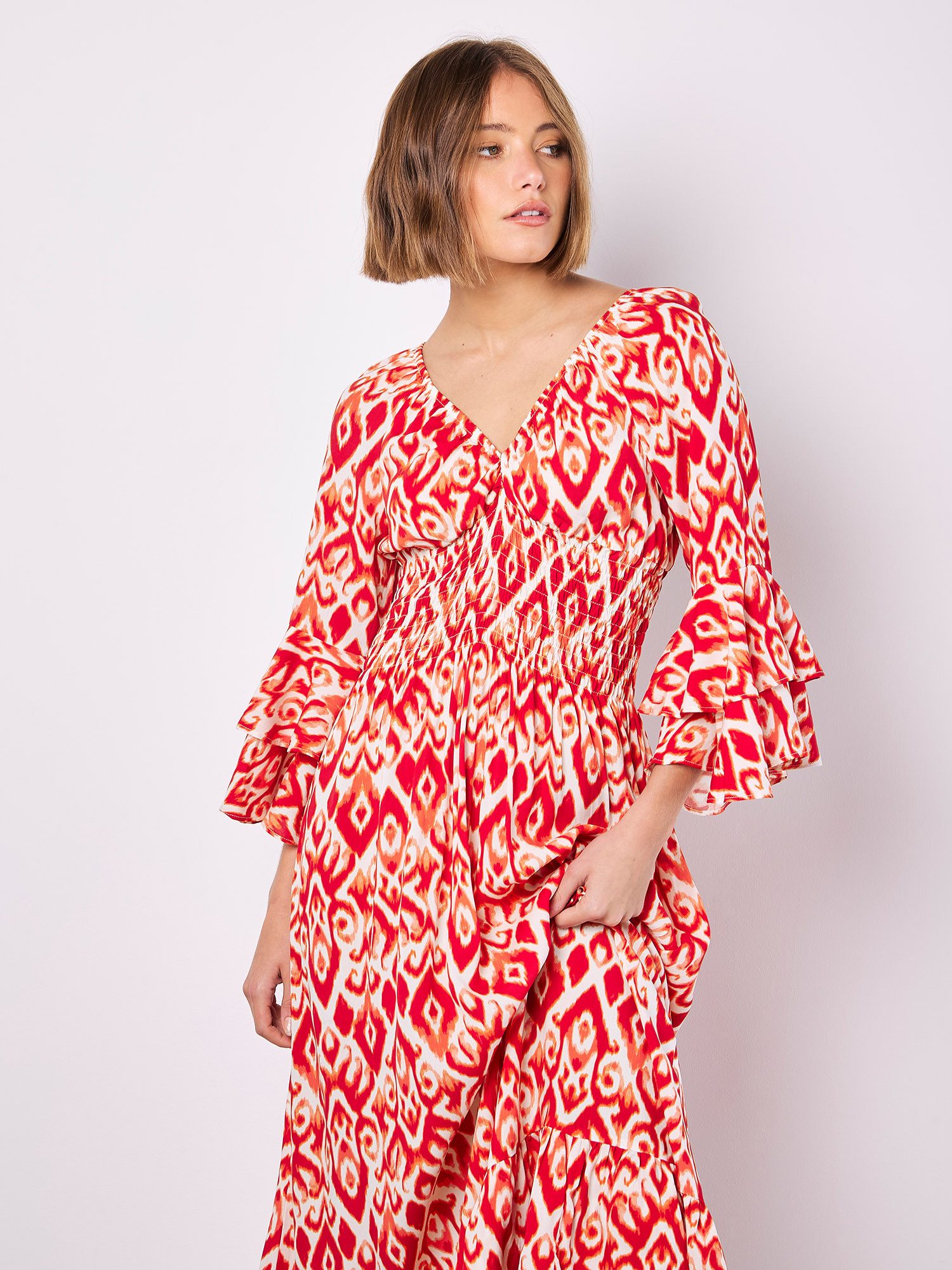 Apricot Maxikleid Swirl Smock Maxikleid mit Rüschenärmeln