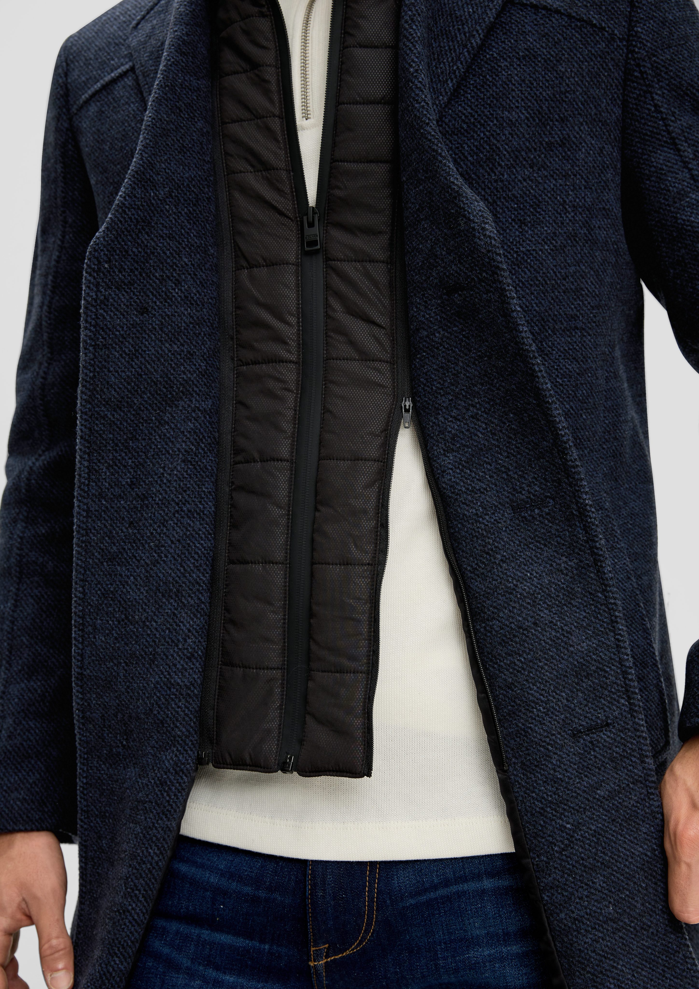 s.Oliver Langmantel Tweed-Mantel mit herausnehmbarem Futter Insert herausnehmbares navy