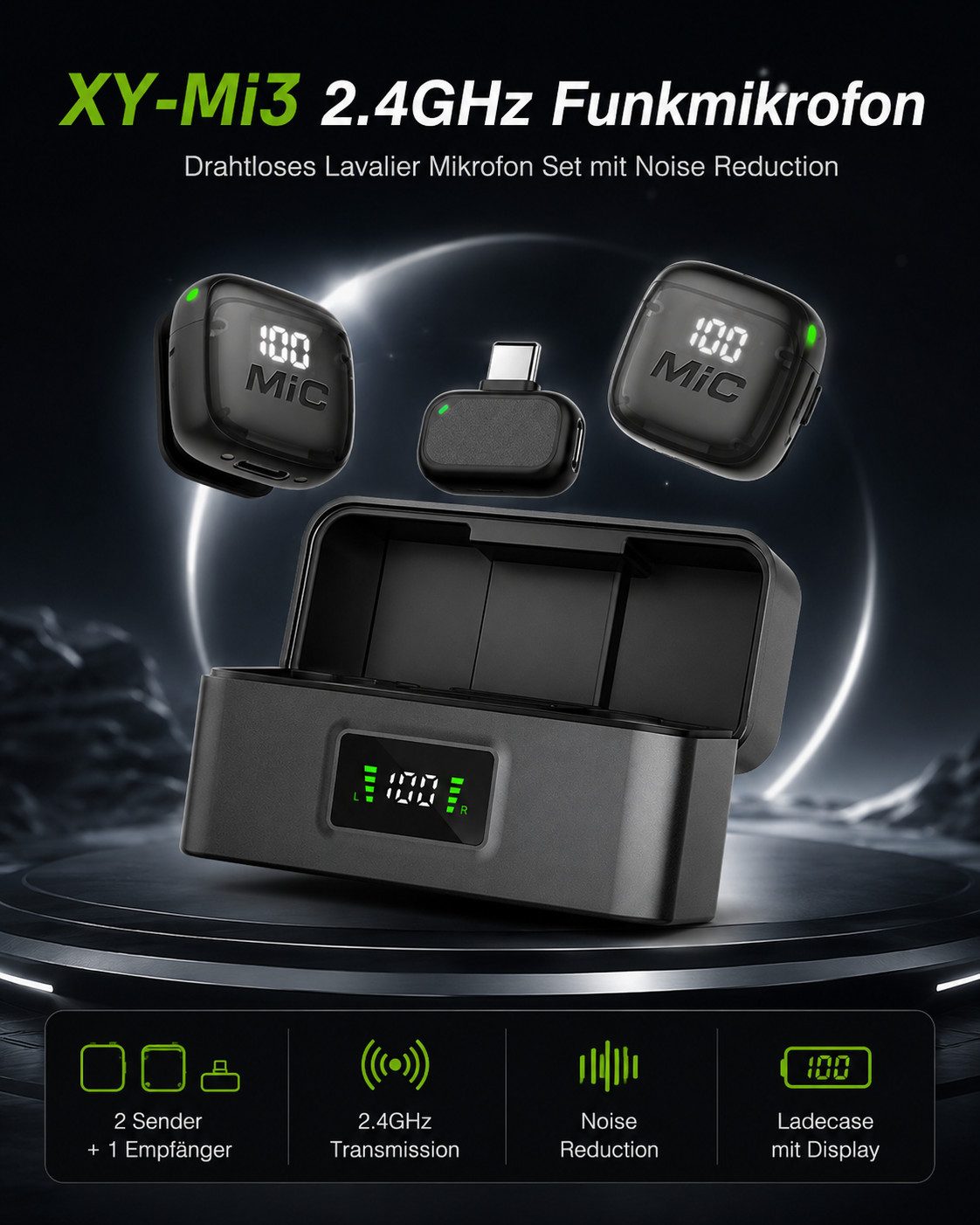 OYLCDI Mikrofon 2.4GHz Drahtloses Mikrofonsystem mit Noise Reduction,<20ms,Plug & Play (automatische Kopplung, Plug & Play, Low Latency, Lavalier Mikrofon, Mikrofon Handy für Live Streaming,YouTube,TikTok, Kabelloses Mikrofon für Aufnahmen, Rauschunterdrückung, No Bluetooth or App for Recording, Box mit Ladefunktion), BedienungsanleitungKurzanleitung, Mikrofon,TYPE-C-Kabel