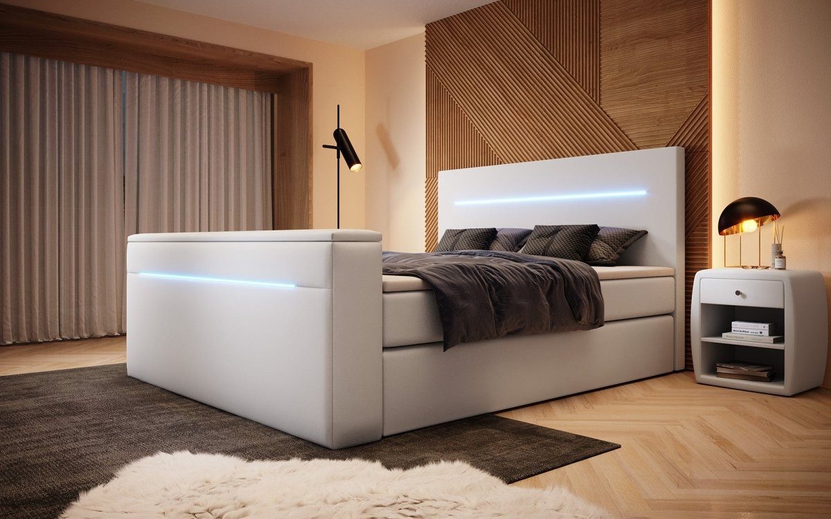 Luxusbetten24 Boxspringbett Sejour, mit TV Lift, RGB und Stauraum