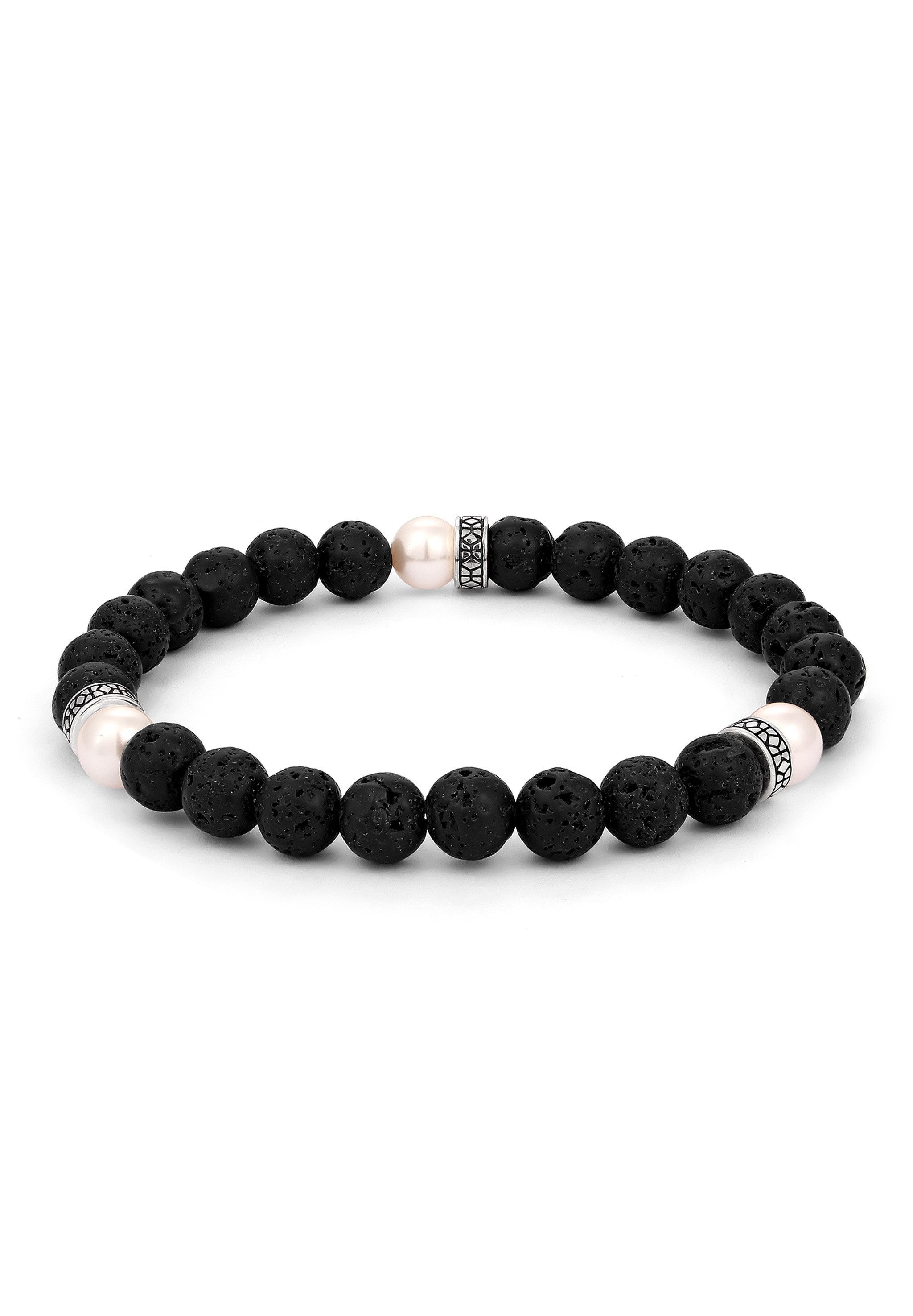 Kuzzoi Bead-Armband-Set Lava Synthetische Perle Schwarz 925 Sterling Silber