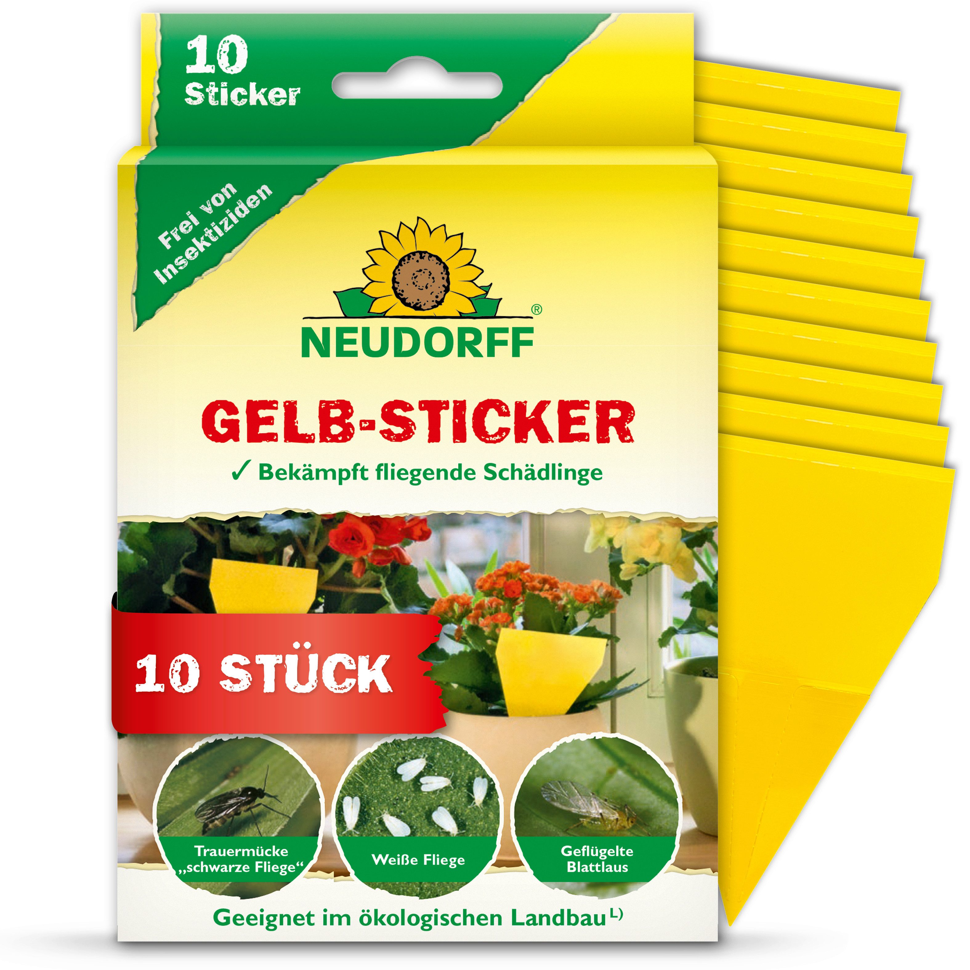 Neudorff Klebefalle Gelbsticker für Pflanzen 10 Stück (1er Pack) insektizidfrei, 10 Gelb-Sticker ohne insektizide Wirkstoffe