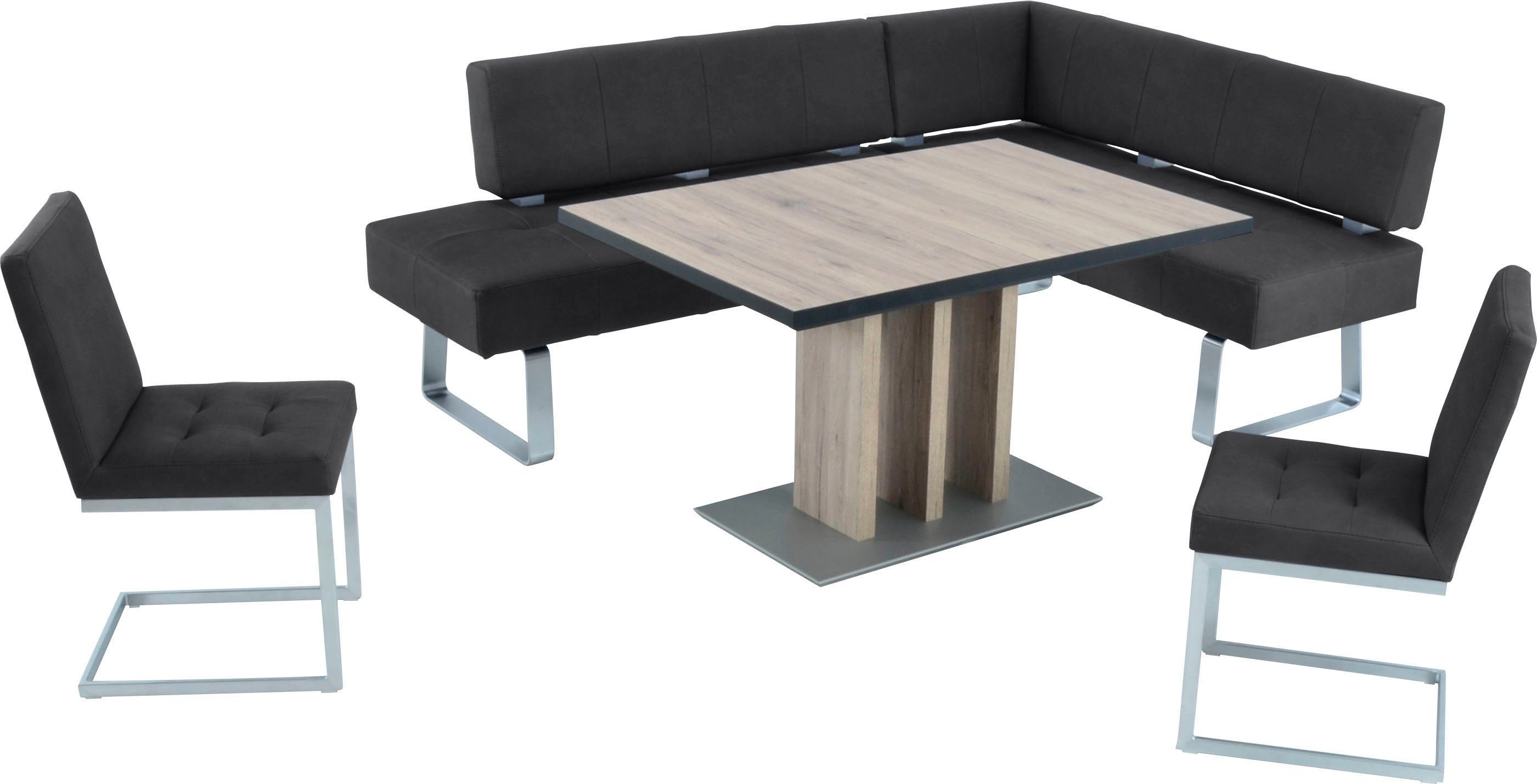 K+W Komfort & Wohnen Eckbankgruppe Spider II, (Set, 4-tlg), langer Schenkel 227cm, 2 Freischwinger, Auszugstisch in Breite 130 cm
